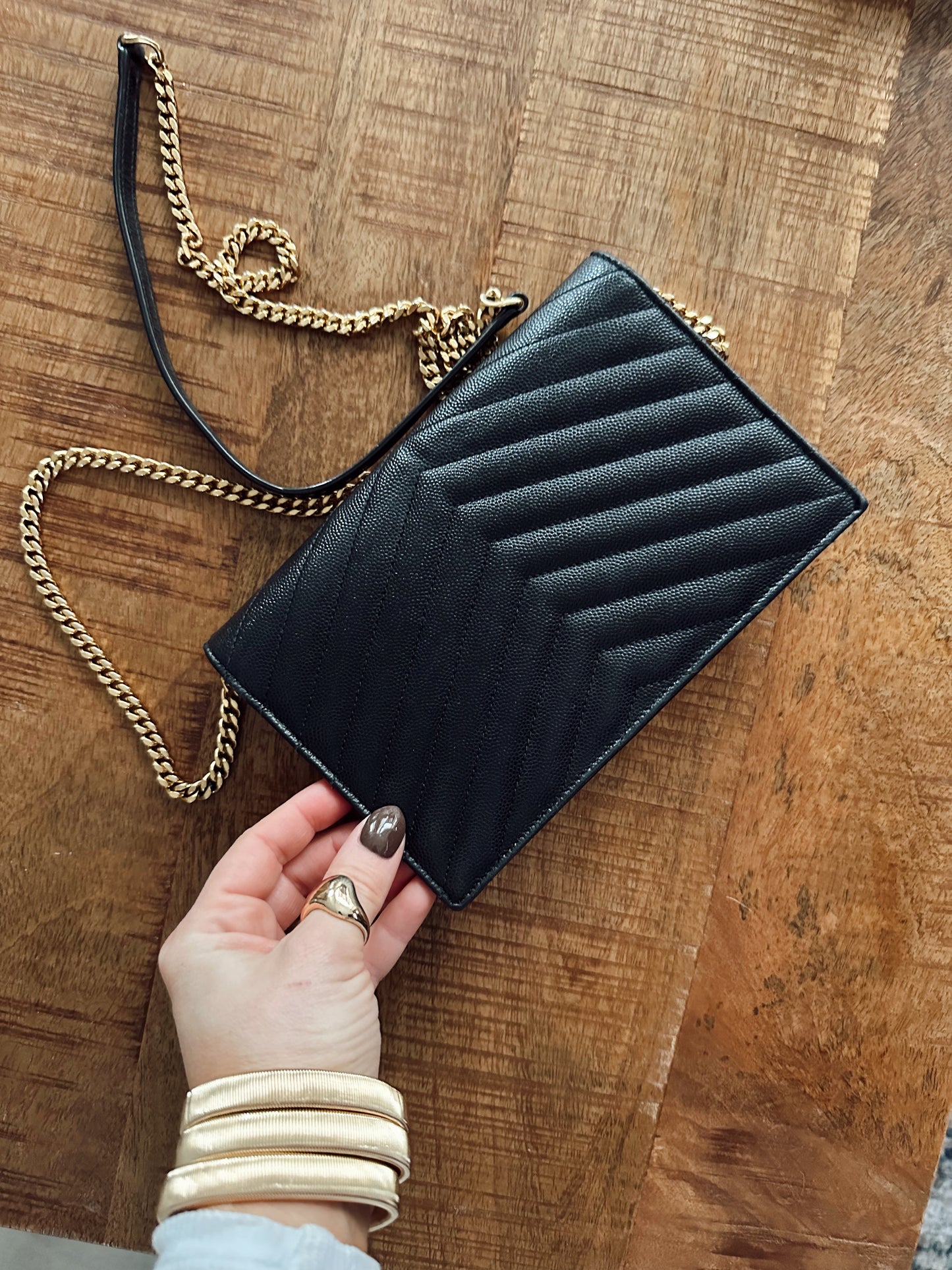 Saint Laurent Chevron Envelope Chain Wallet
