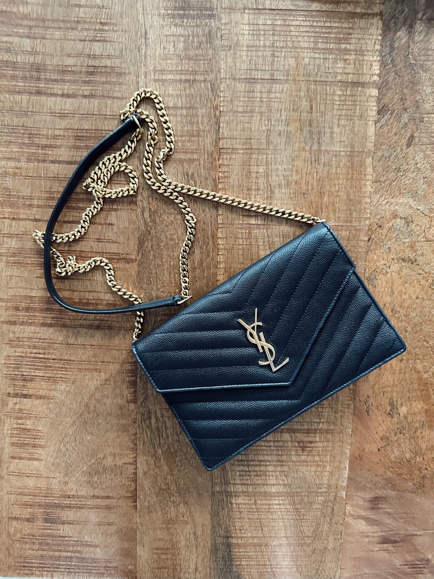 Saint Laurent Chevron Envelope Chain Wallet