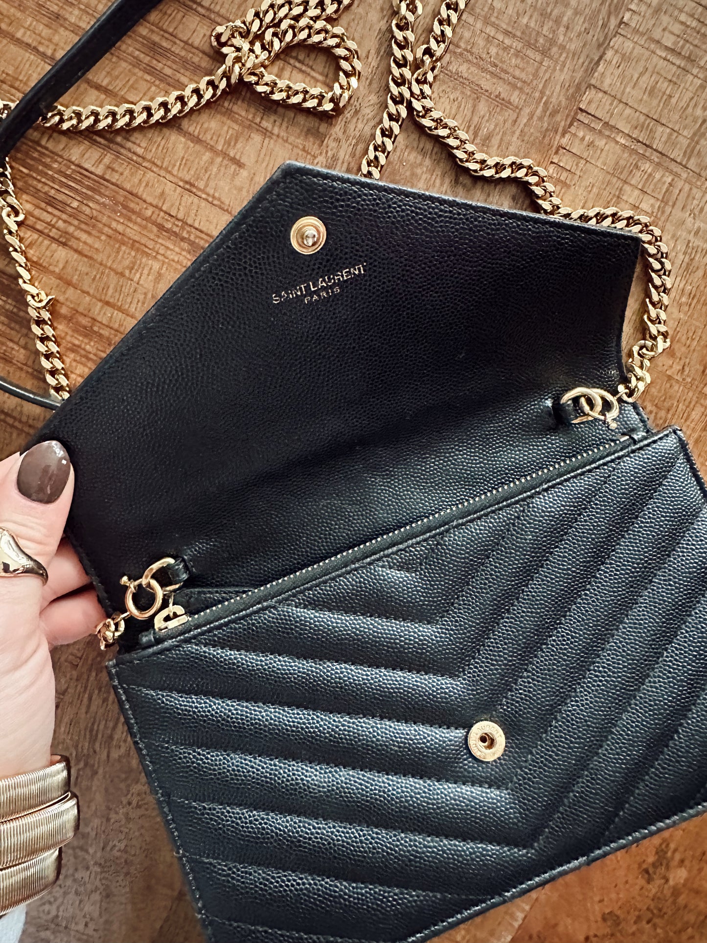 Saint Laurent Chevron Envelope Chain Wallet
