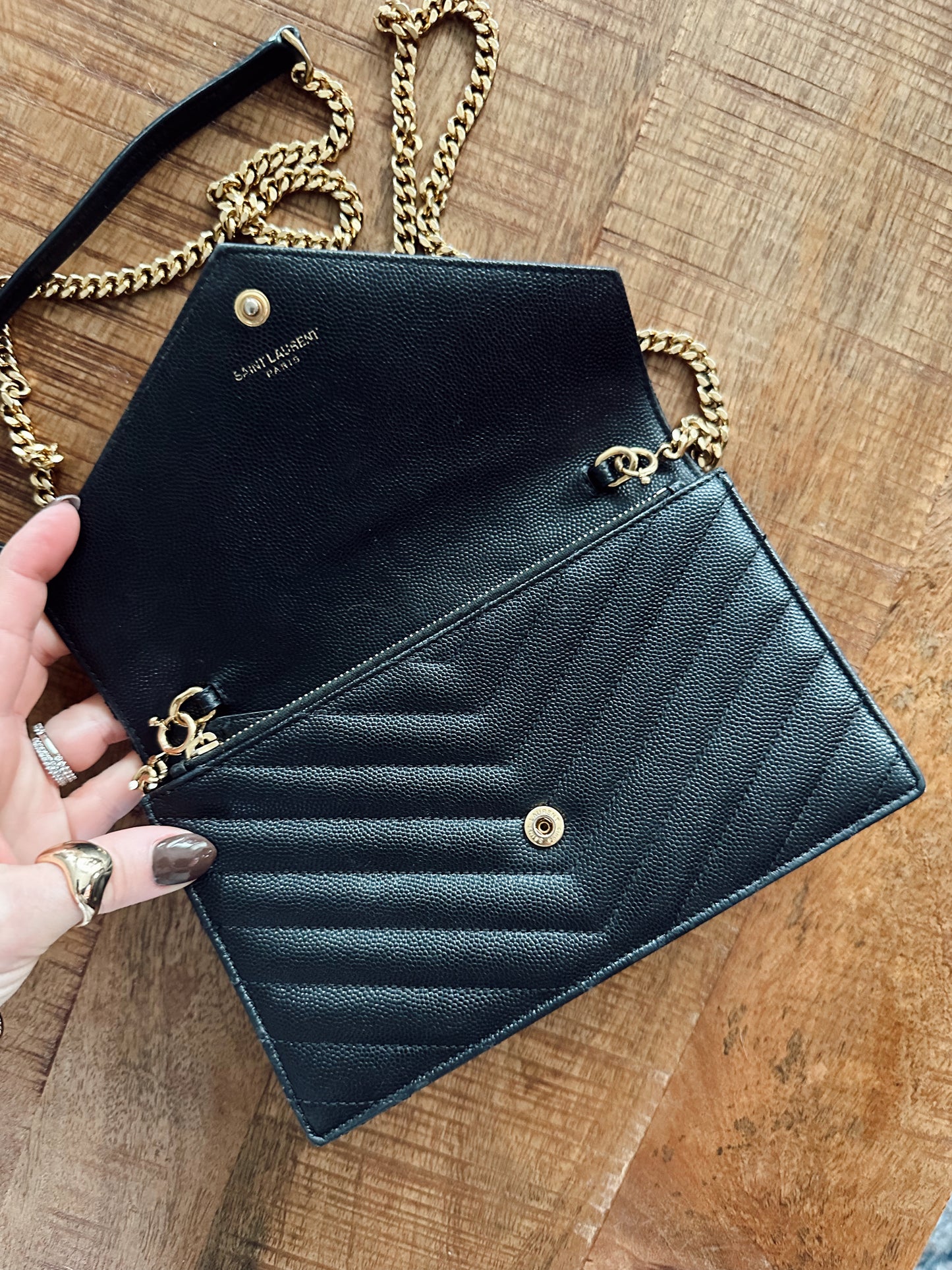 Saint Laurent Chevron Envelope Chain Wallet