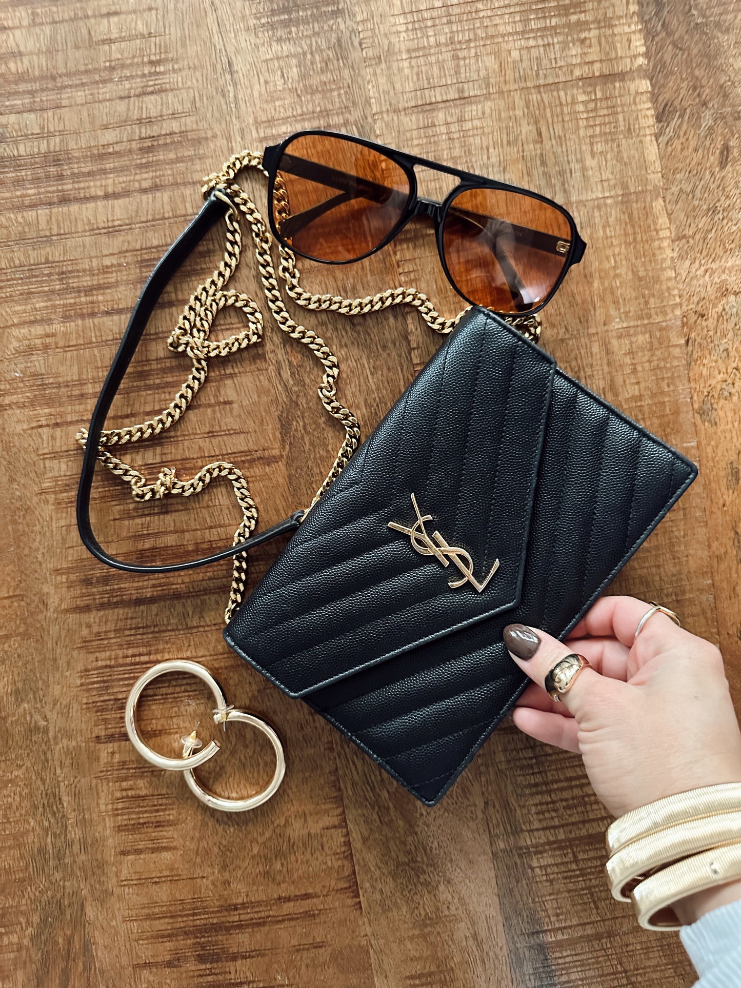 Saint Laurent Chevron Envelope Chain Wallet