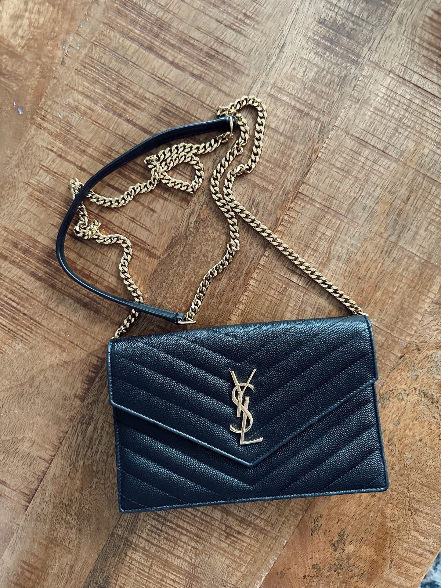Saint Laurent Chevron Envelope Chain Wallet