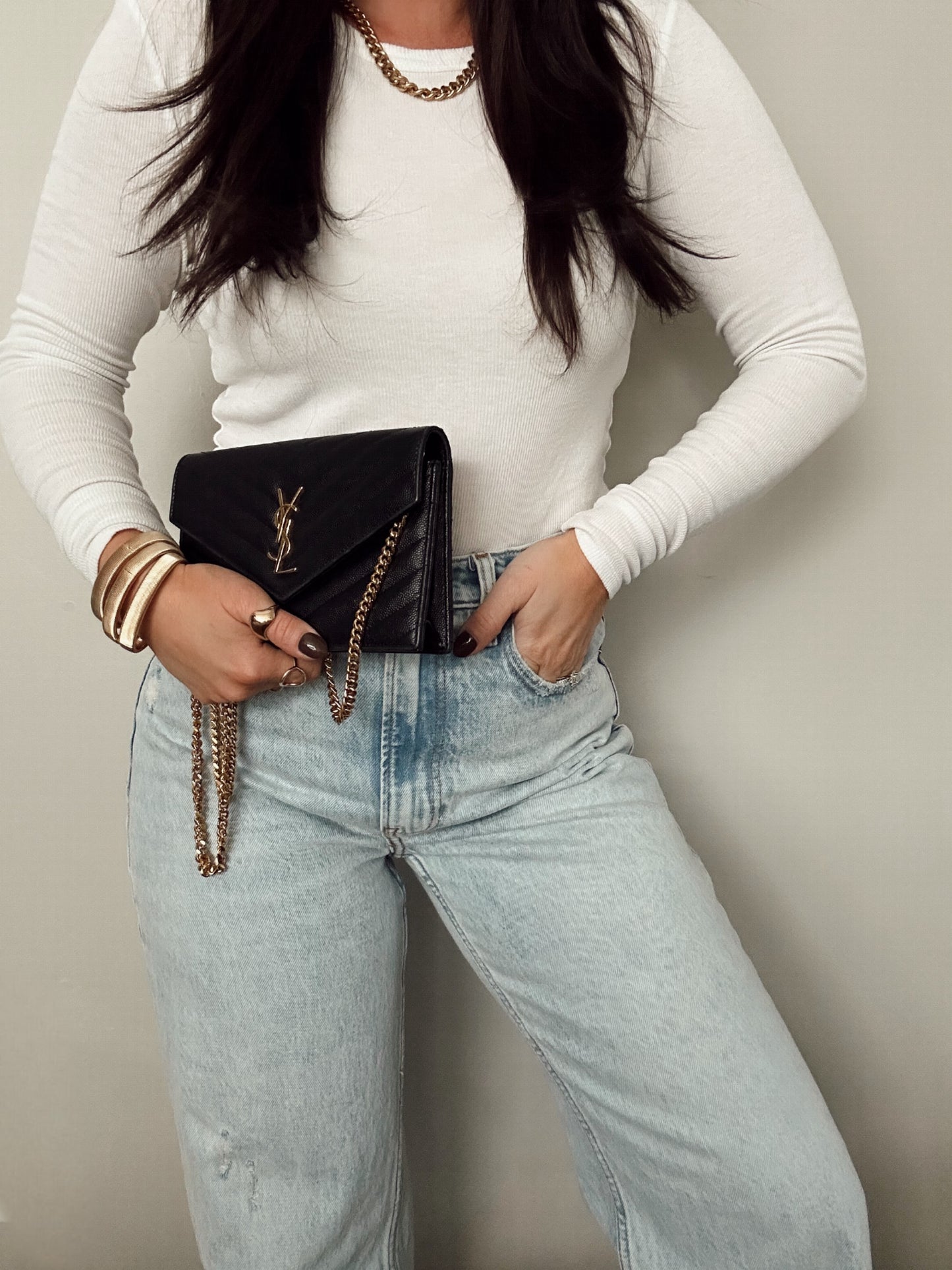 Saint Laurent Chevron Envelope Chain Wallet