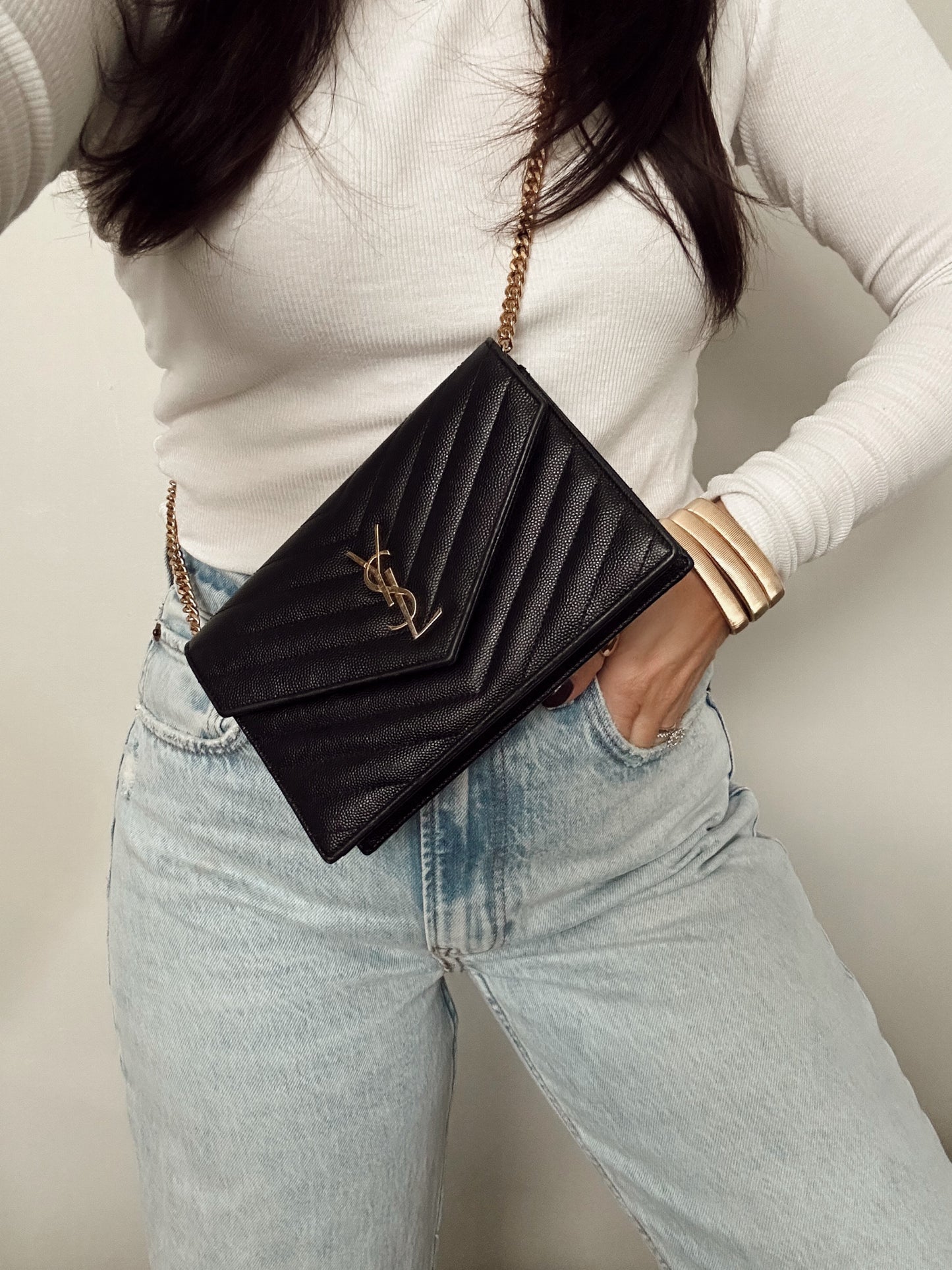 Saint Laurent Chevron Envelope Chain Wallet