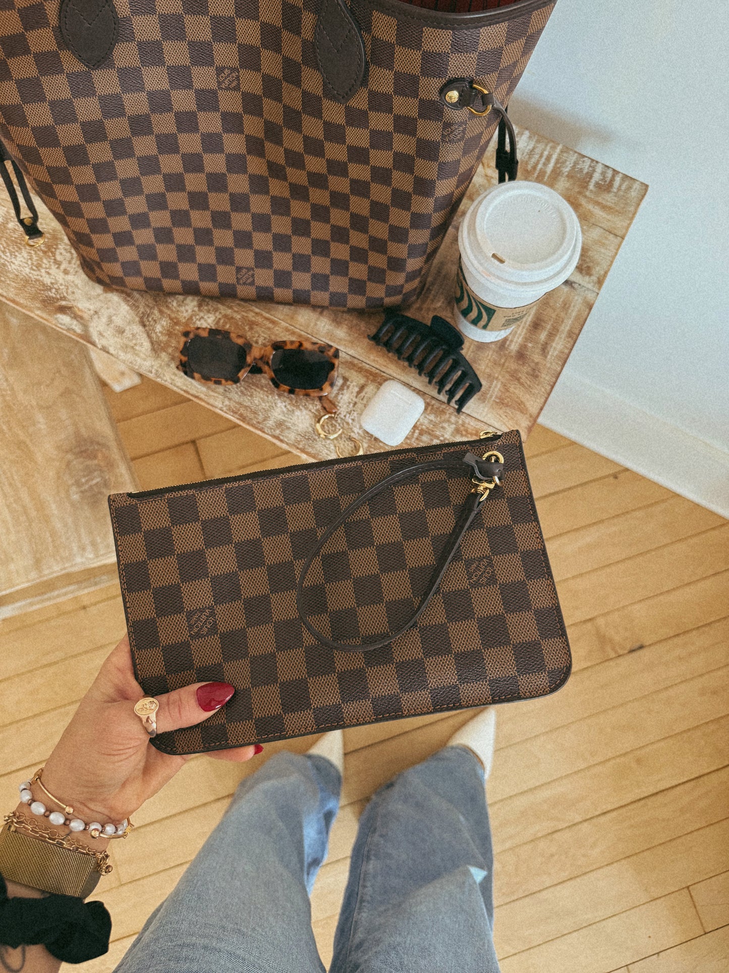 Louis Vuitton Neverfull Damier Ebene Wristlet