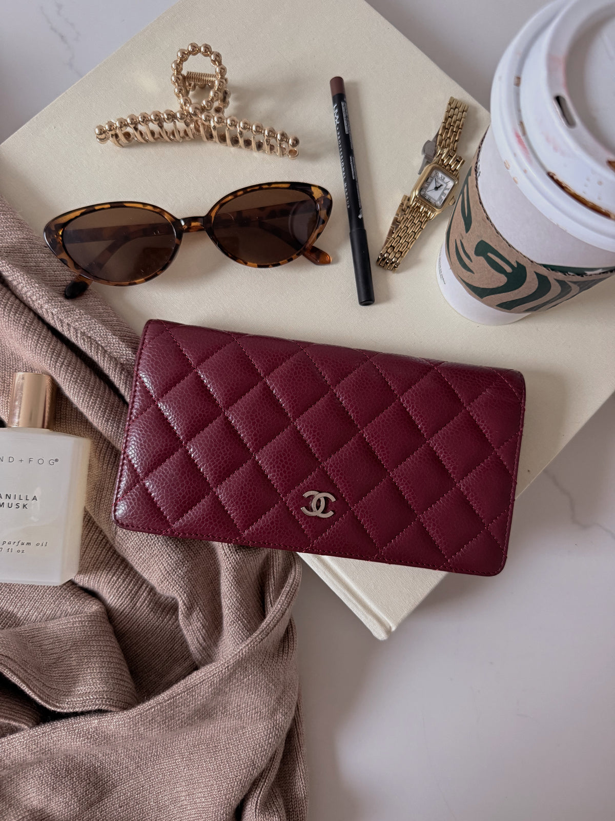 Chanel Burgundy Quilted Wallet