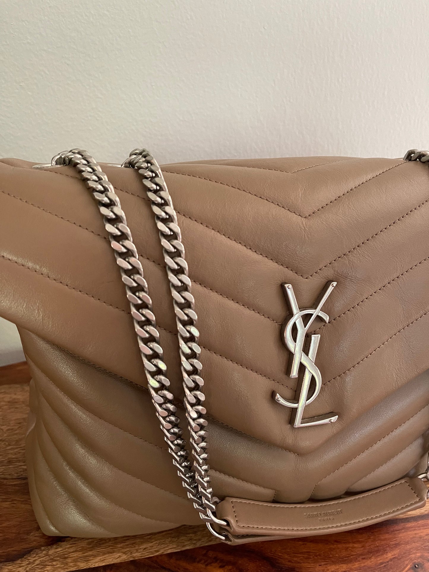 Saint Laurent Medium Loulou Taupe Satchel