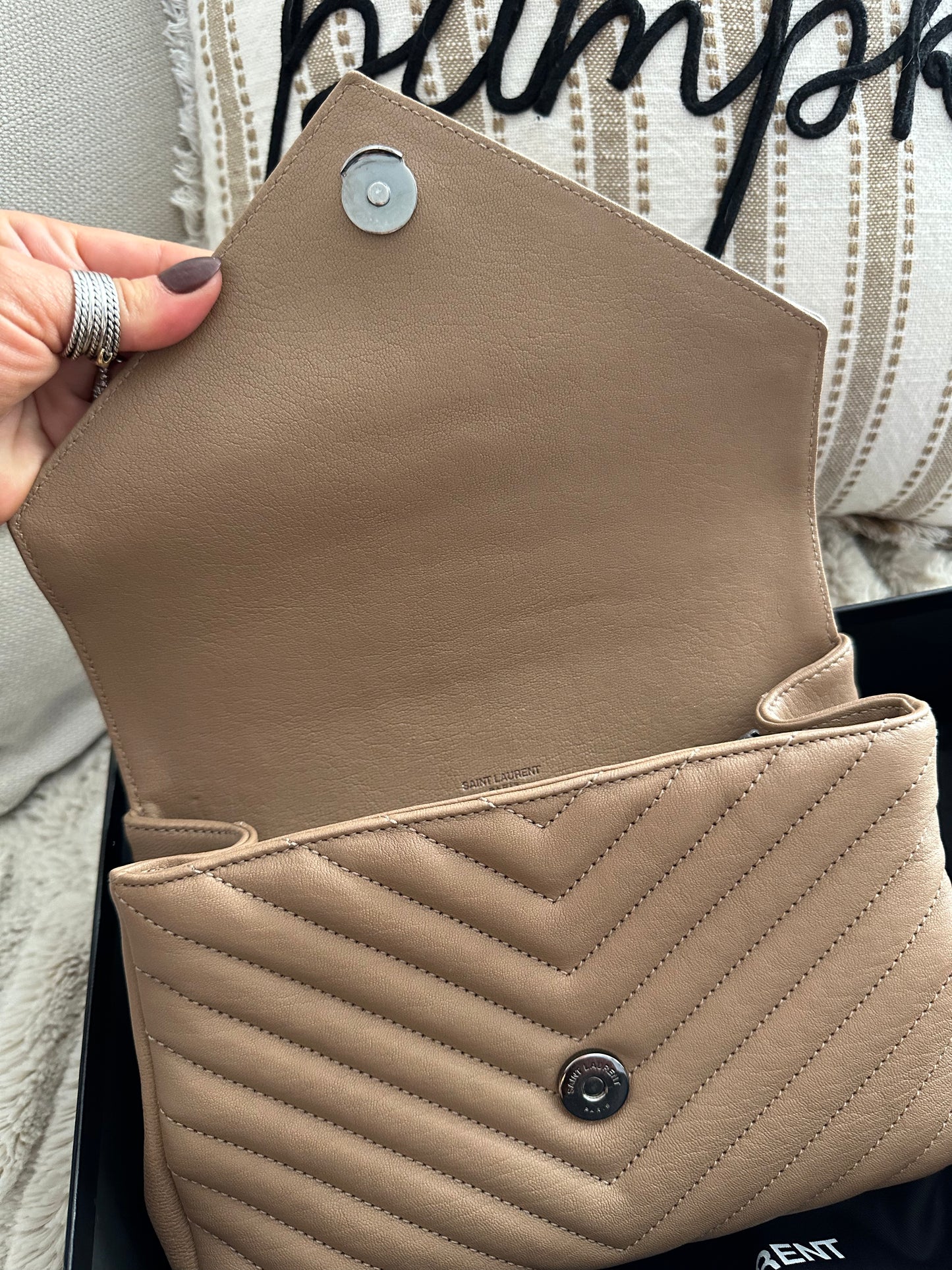 Saint Laurent Matelasse Chevron Monogram Beige