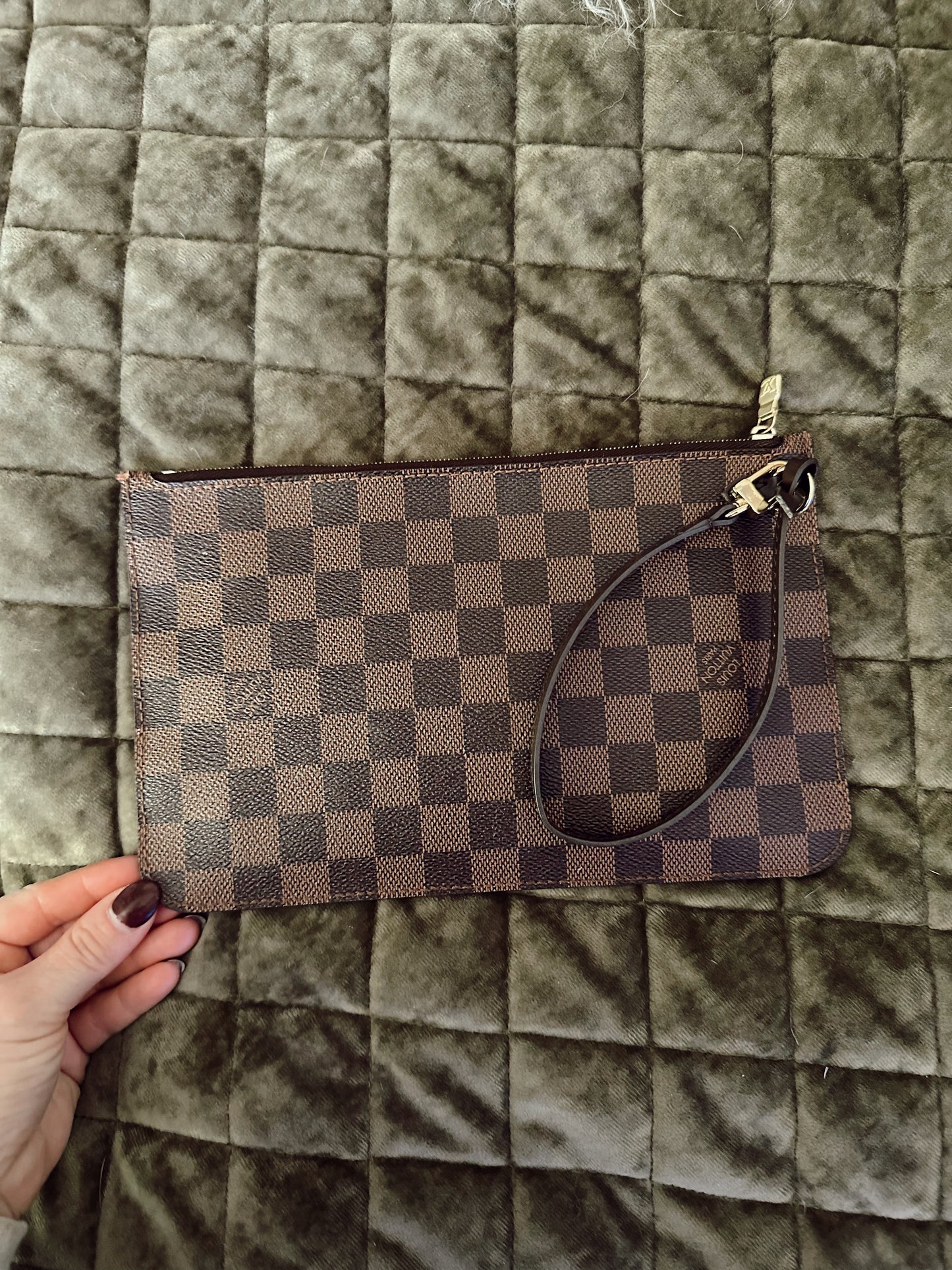 Louis Vuitton Neverfull Wristlet Damier Ebene Cherry