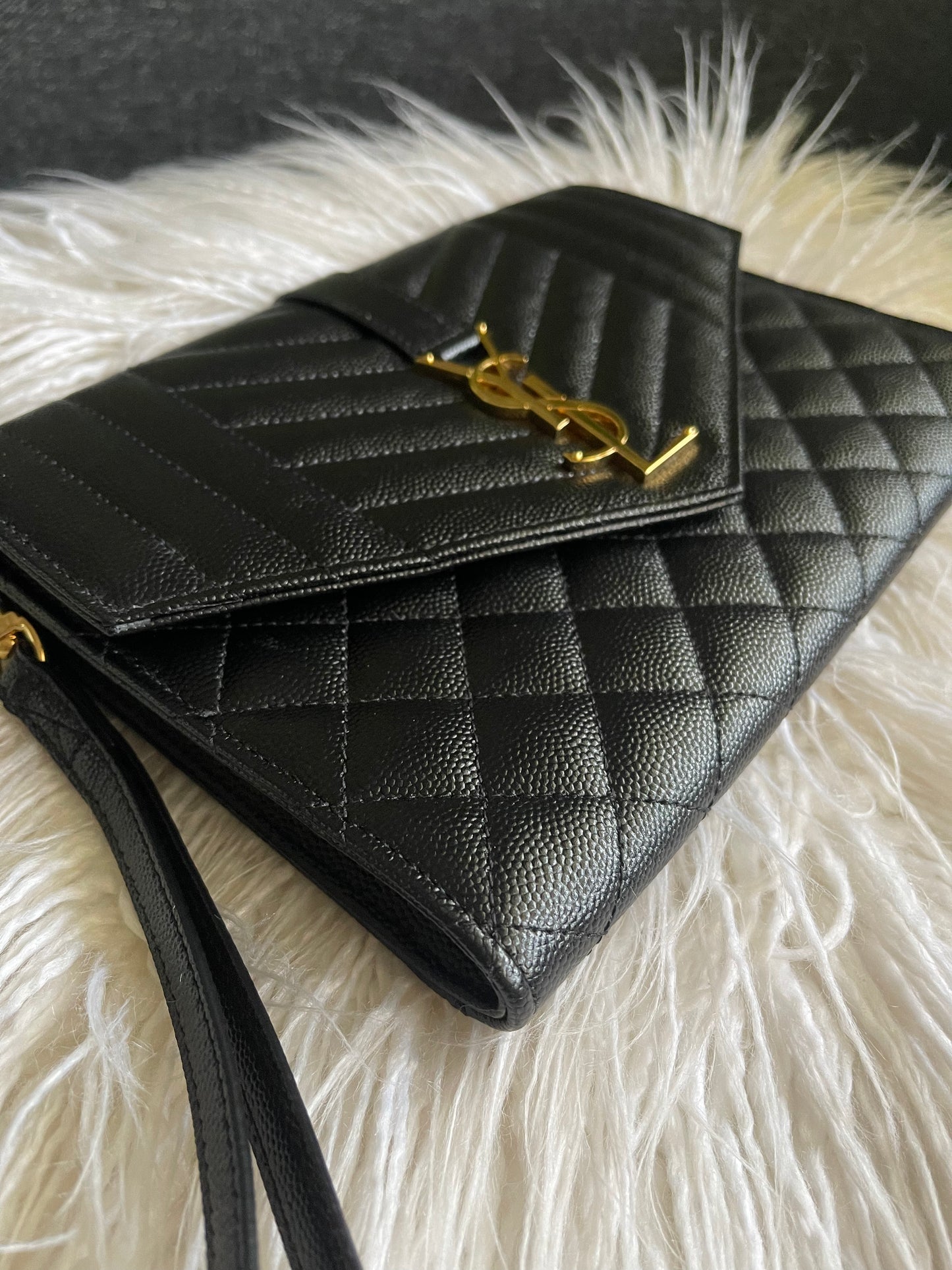 Saint Laurent Matelasse Monogram Black Clutch