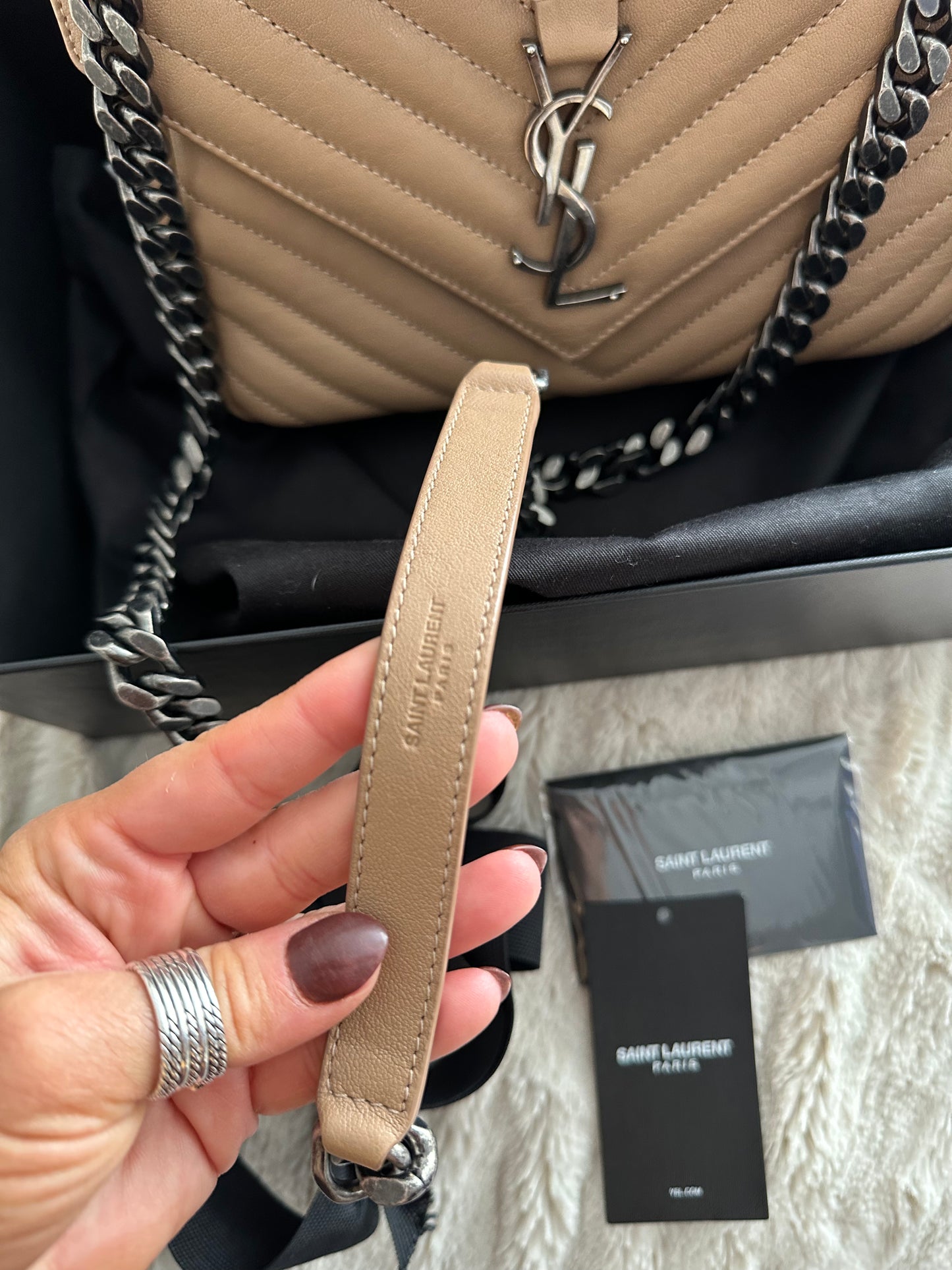 Saint Laurent Matelasse Chevron Monogram Beige