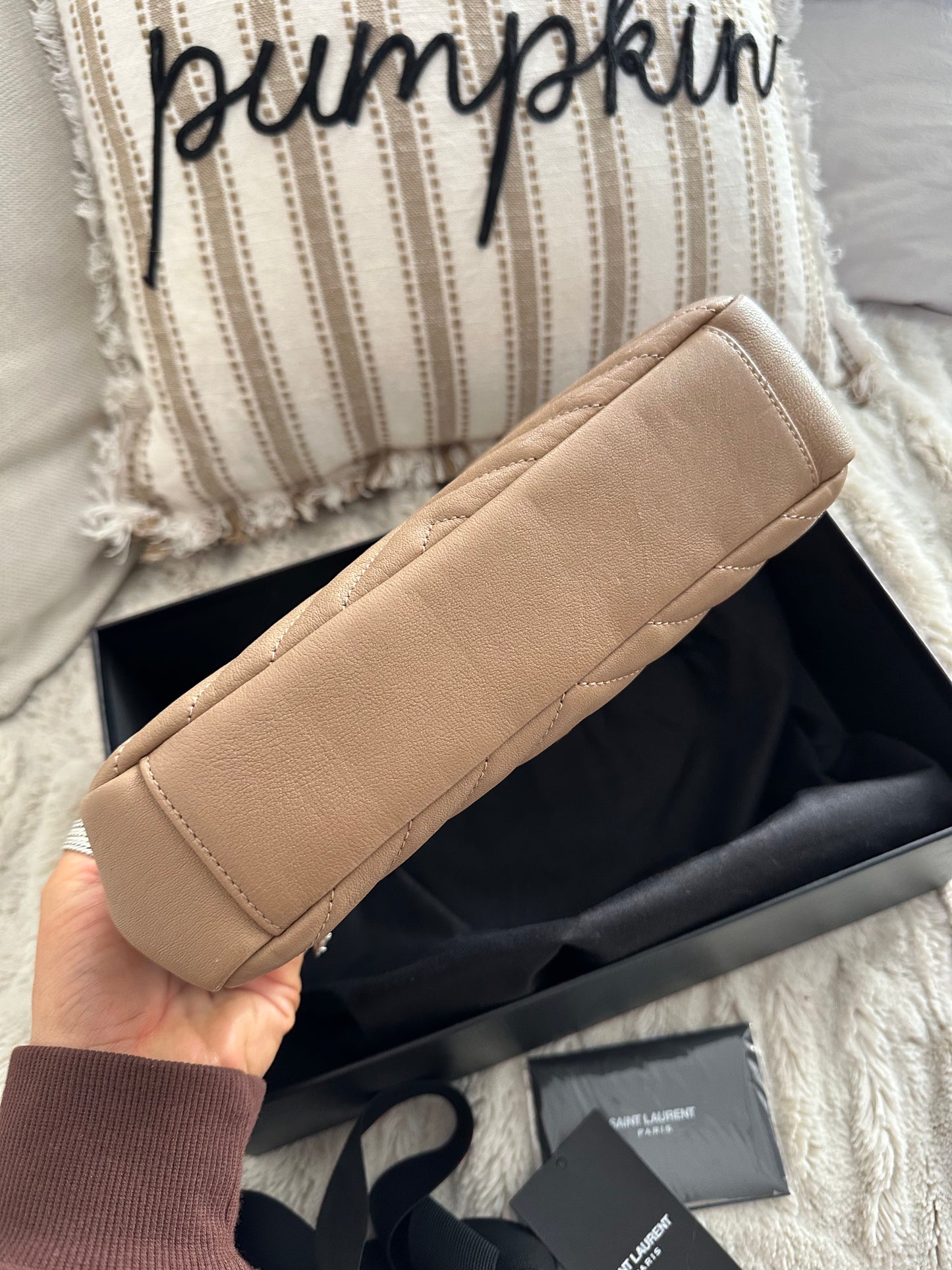Saint Laurent Matelasse Chevron Monogram Beige