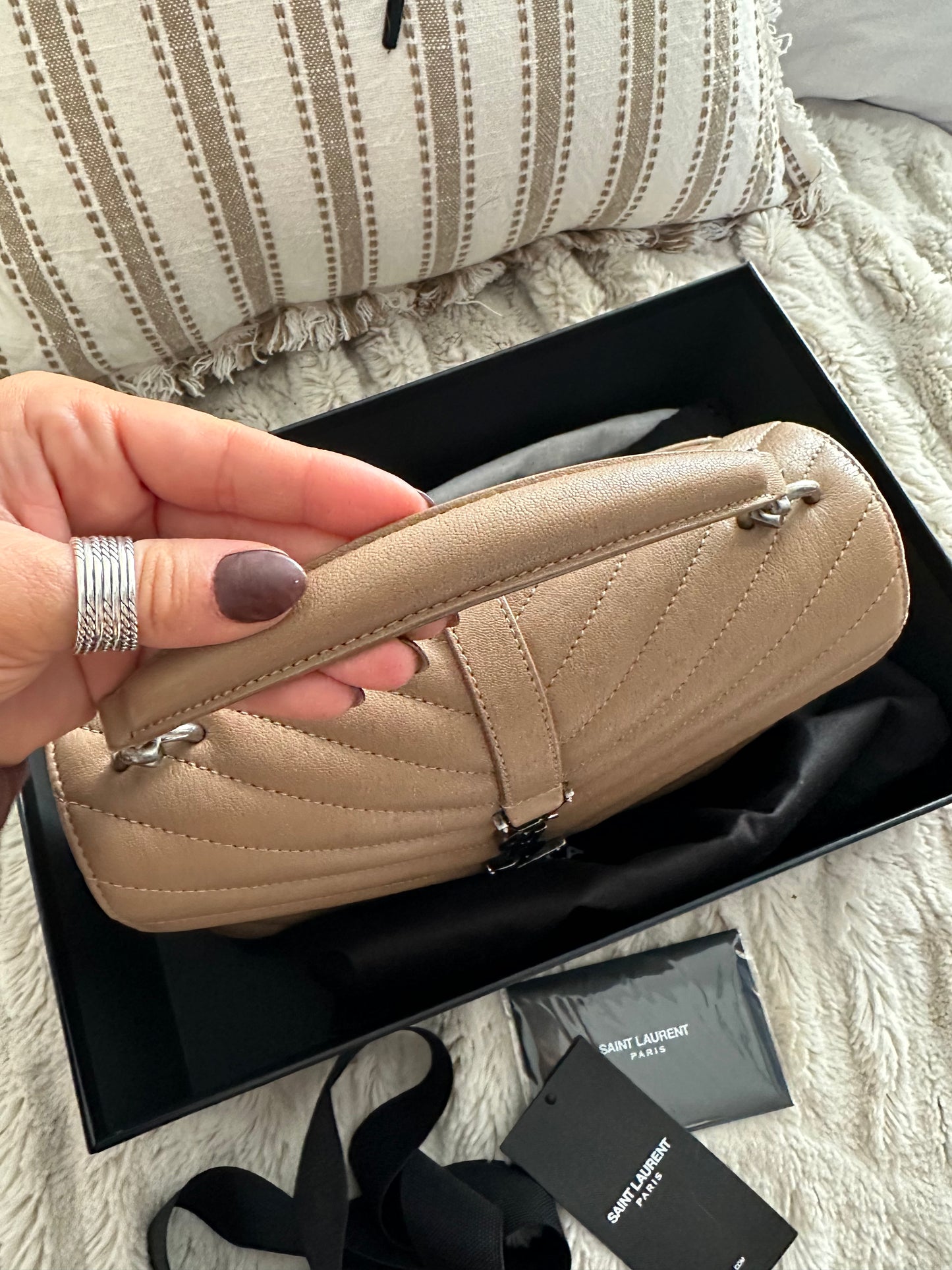 Saint Laurent Matelasse Chevron Monogram Beige