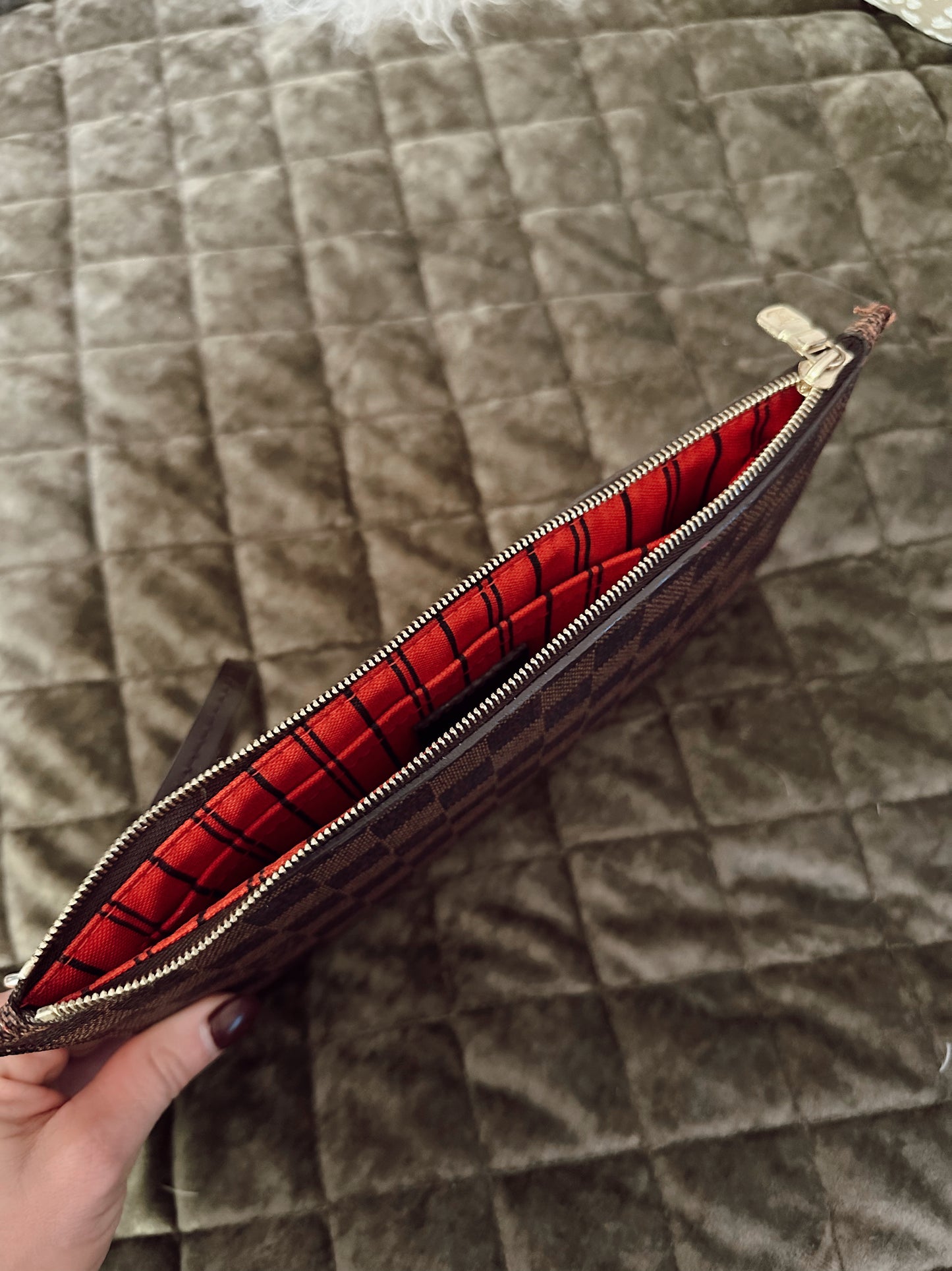 Louis Vuitton Neverfull Wristlet Damier Ebene Cherry