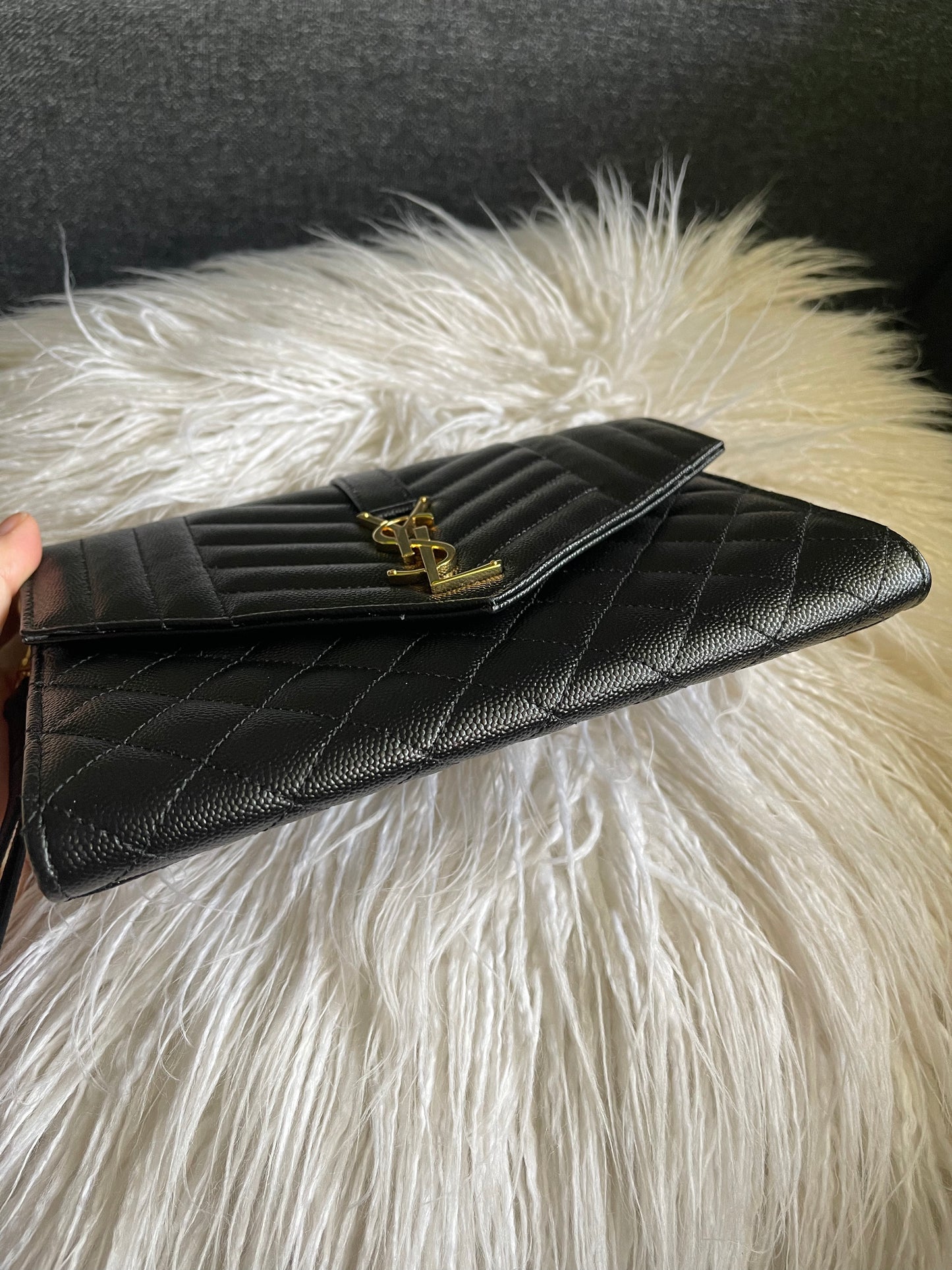 Saint Laurent Matelasse Monogram Black Clutch