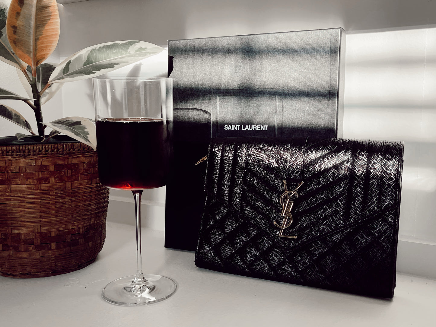 Saint Laurent Matelasse Monogram Black Clutch