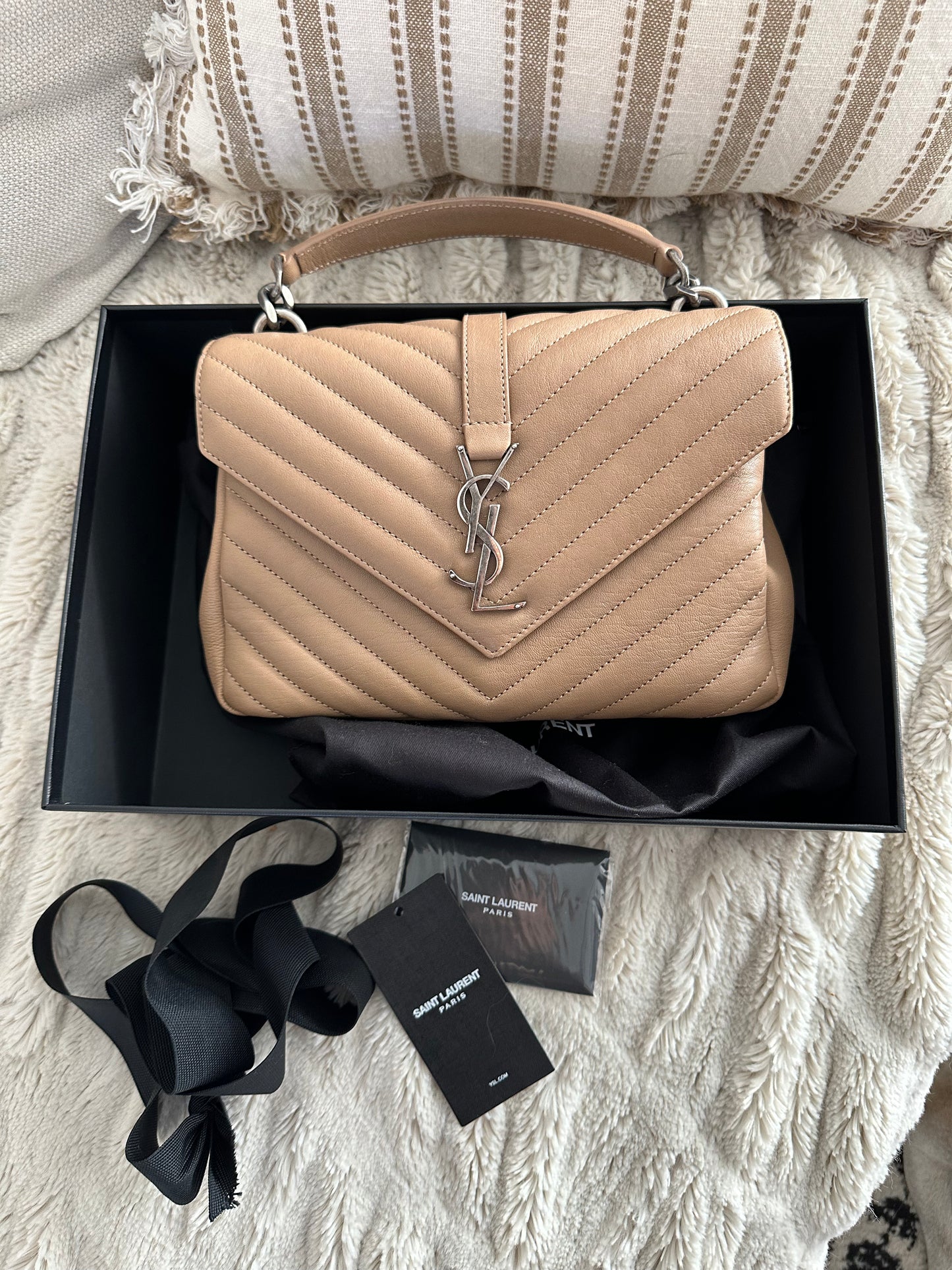 Saint Laurent Matelasse Chevron Monogram Beige