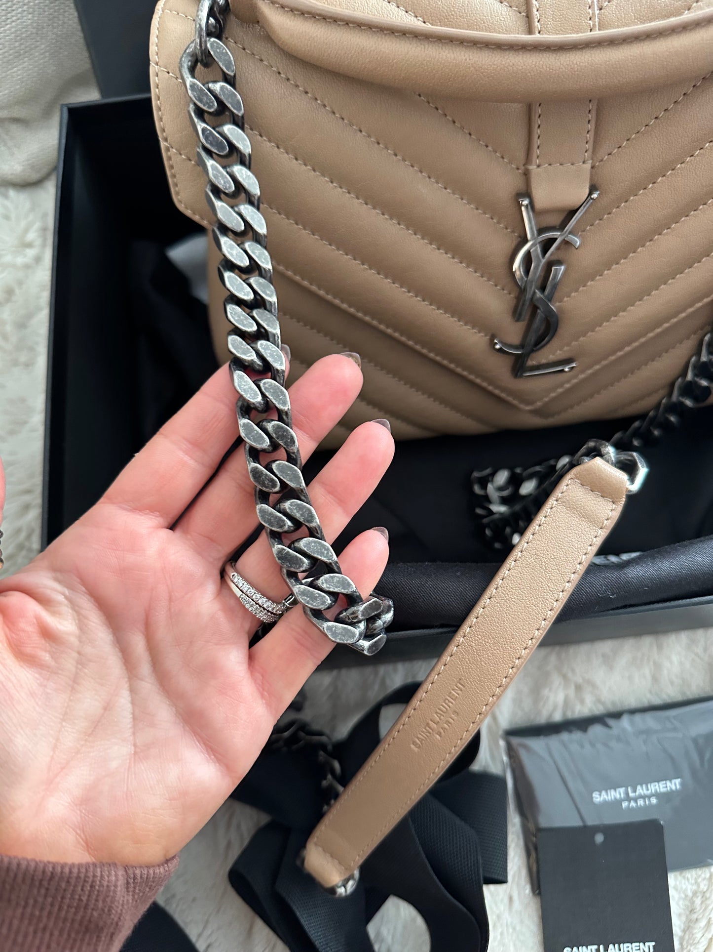 Saint Laurent Matelasse Chevron Monogram Beige