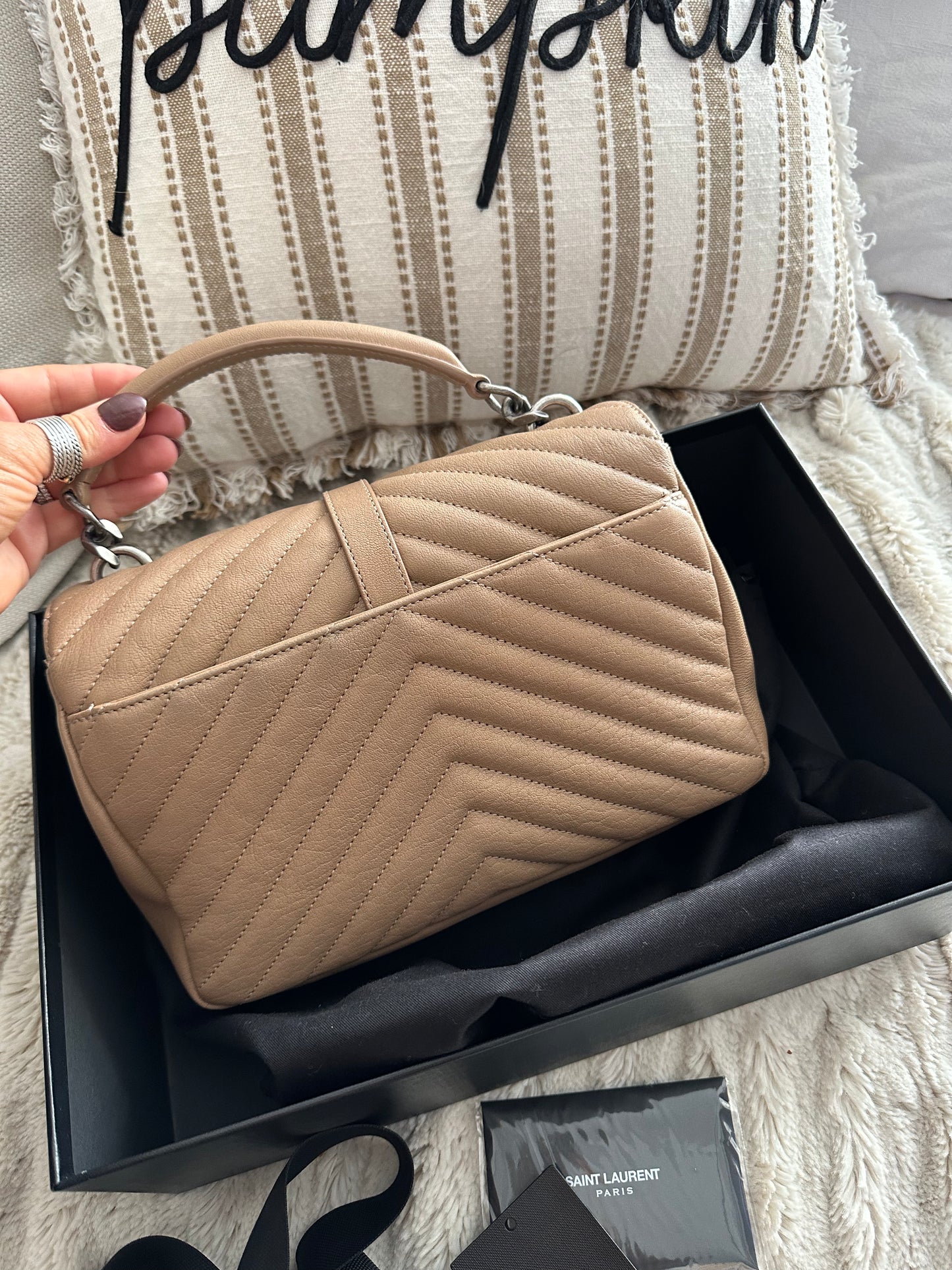 Saint Laurent Matelasse Chevron Monogram Beige