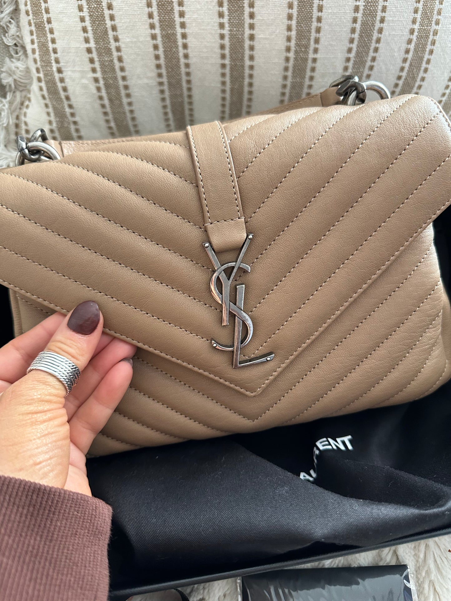 Saint Laurent Matelasse Chevron Monogram Beige