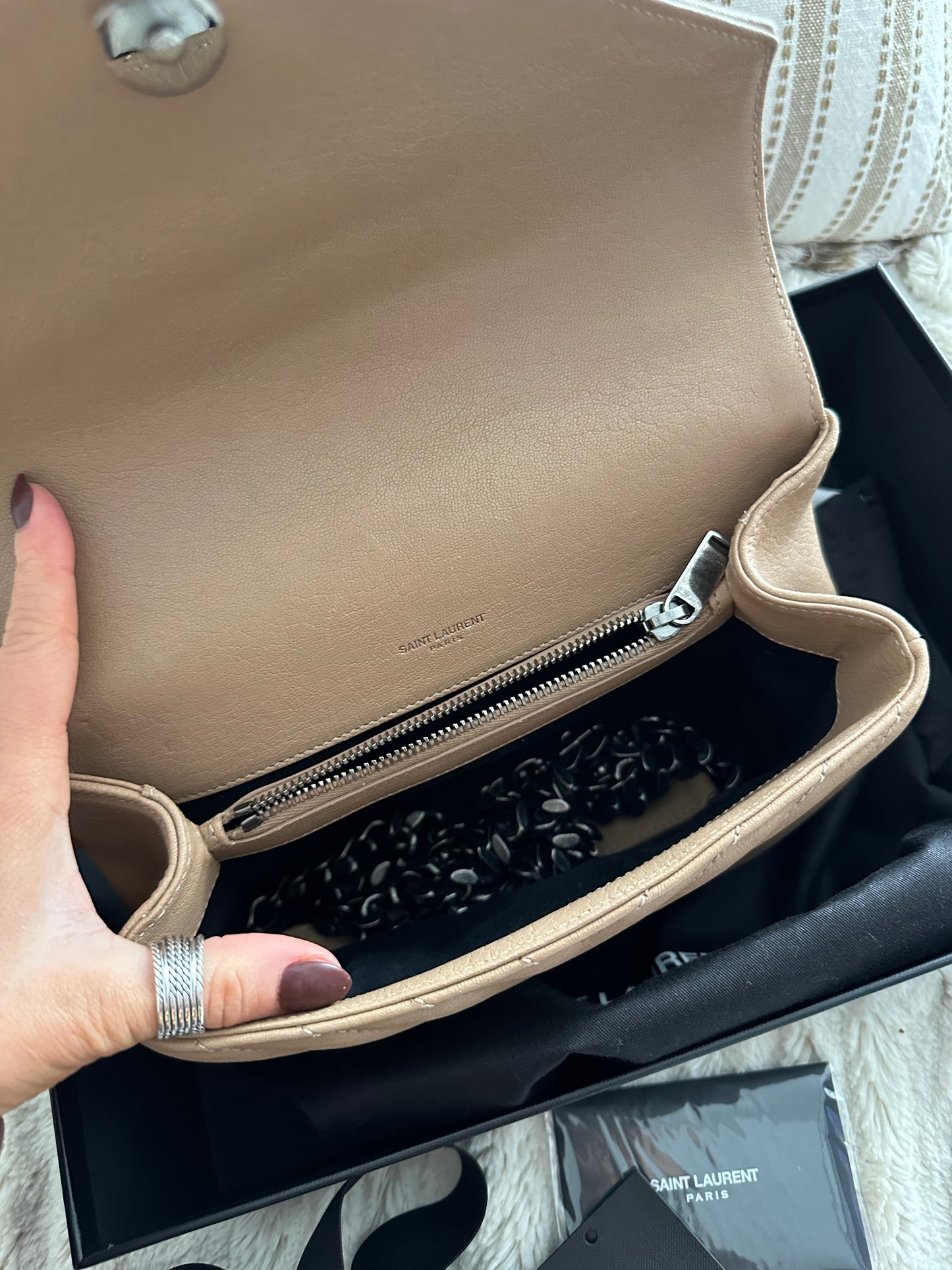 Saint Laurent Matelasse Chevron Monogram Beige