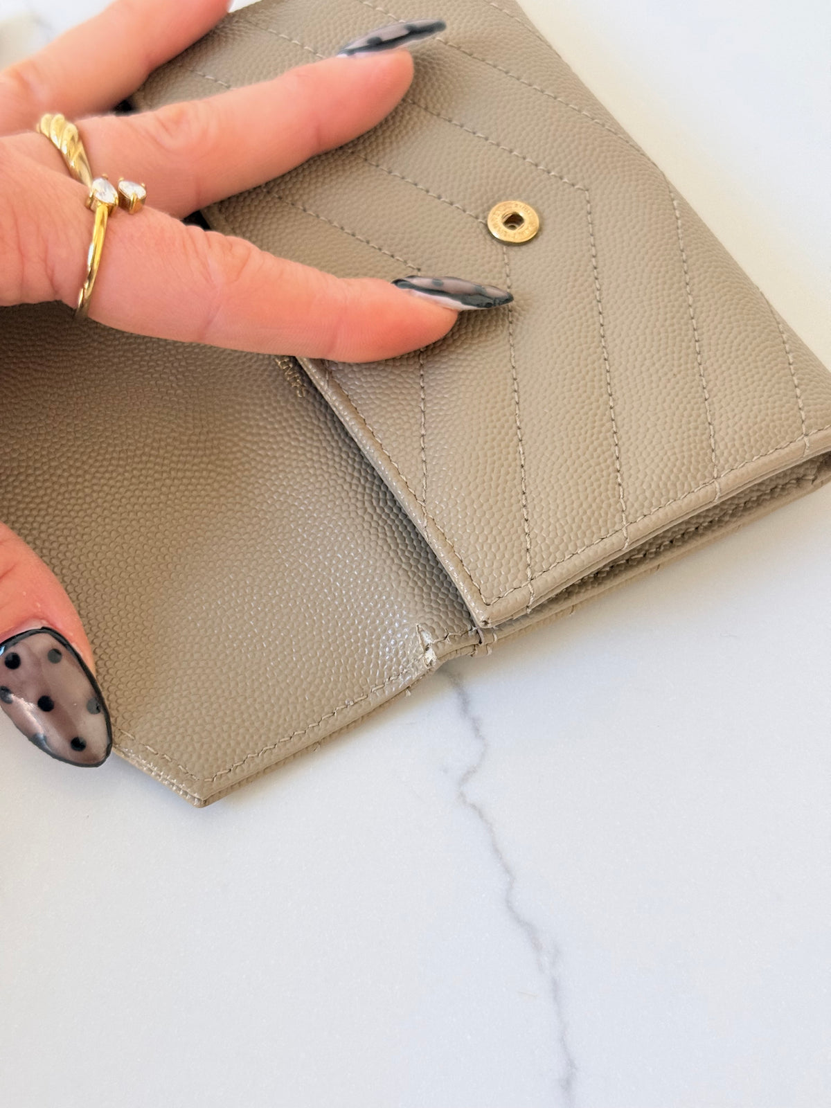 YSL Cassandra Matelasse Small Envelope Wallet Dark Beige