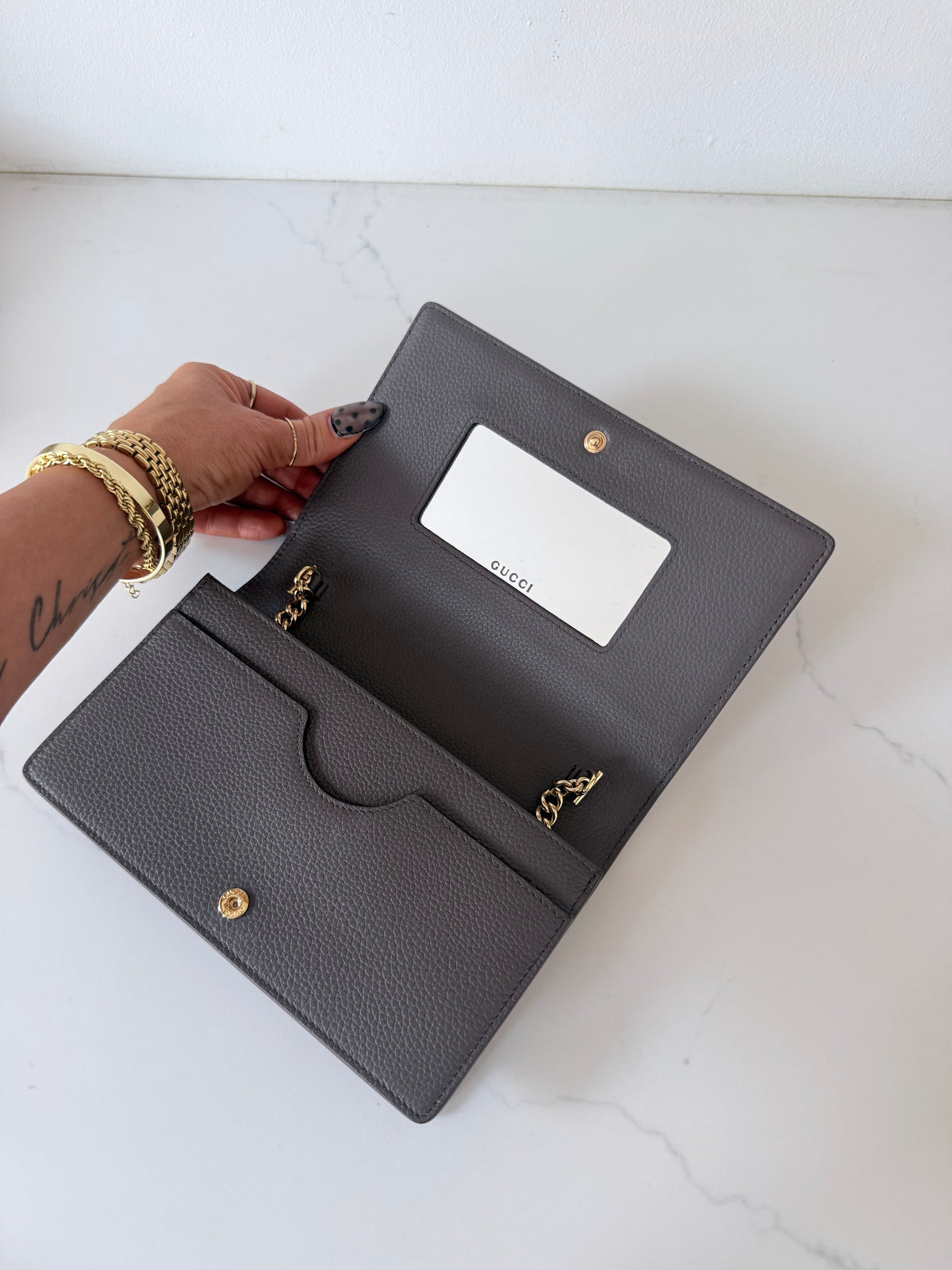 Gucci Bi-color GG Marmont Wallet on Chain