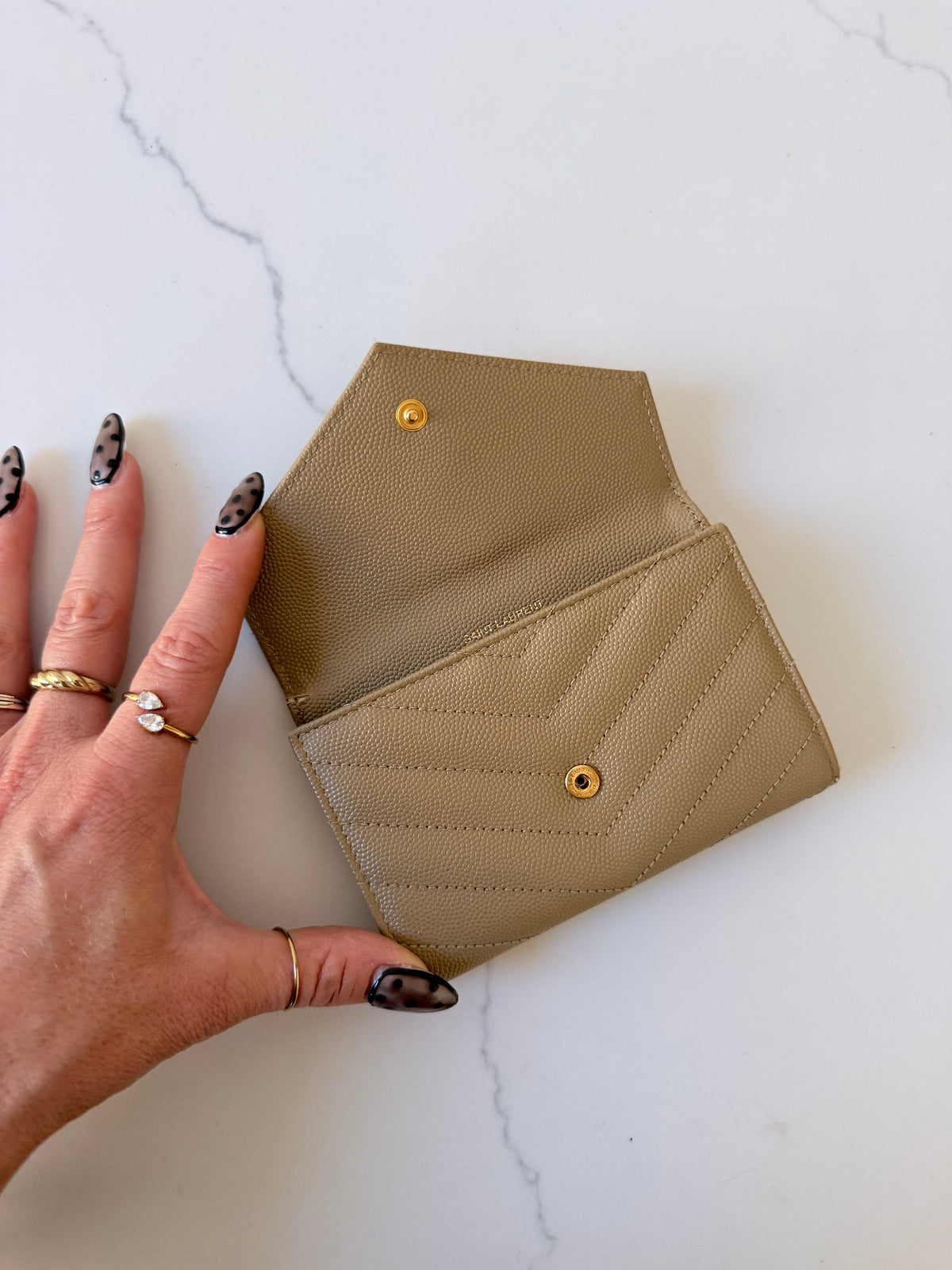 YSL Cassandra Matelasse Small Envelope Wallet Dark Beige