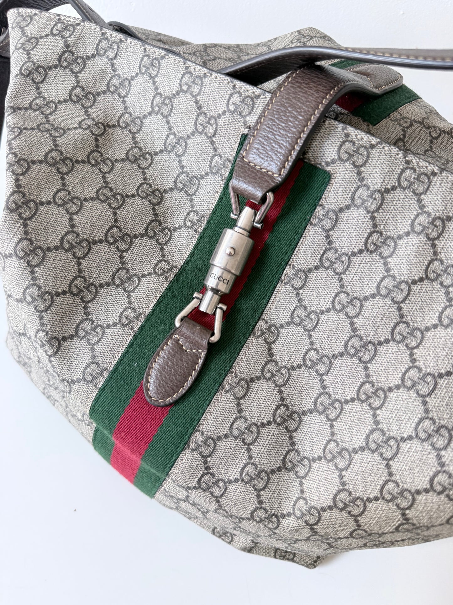 Gucci GG Supreme Web Stripe Jackie Hobo Shoulder Bag