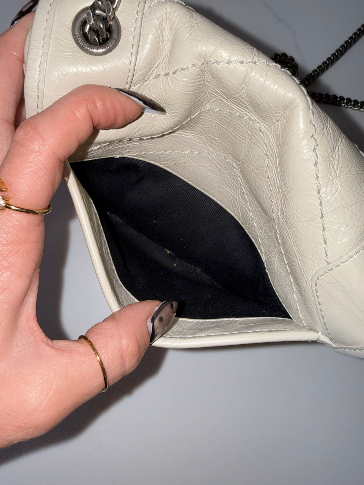 YSL Crinkled Calfskin Matelasse Monogram Niki Chain Bag