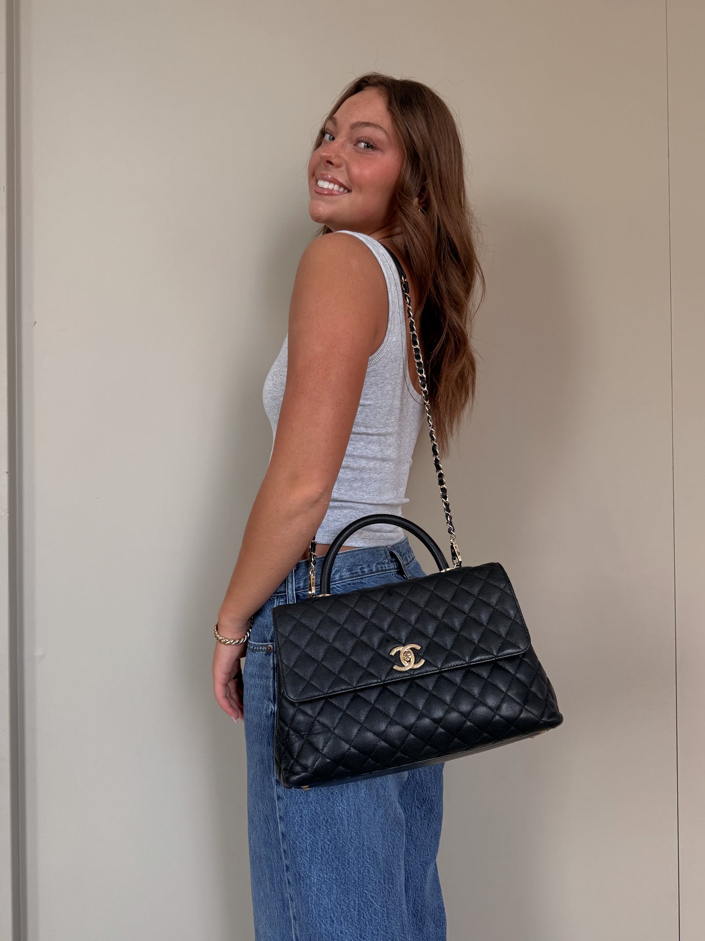 Chanel Caviar Quilted Medium Coco Handle Flap Black