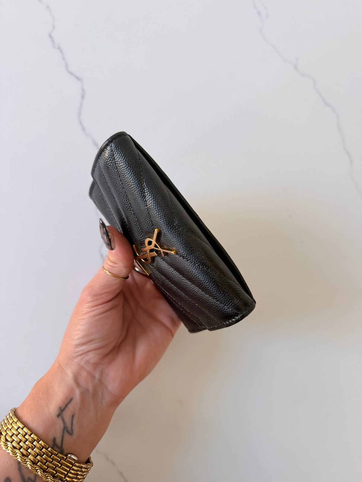 YSL Cassandra Matelasse Small Envelope Wallet Black