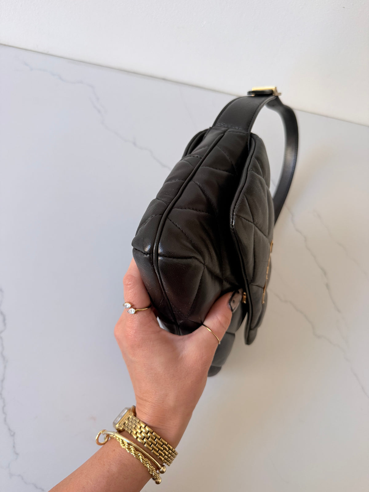 YSL Lambskin Quilted Le 57 Diamond Shoulder Bag Black