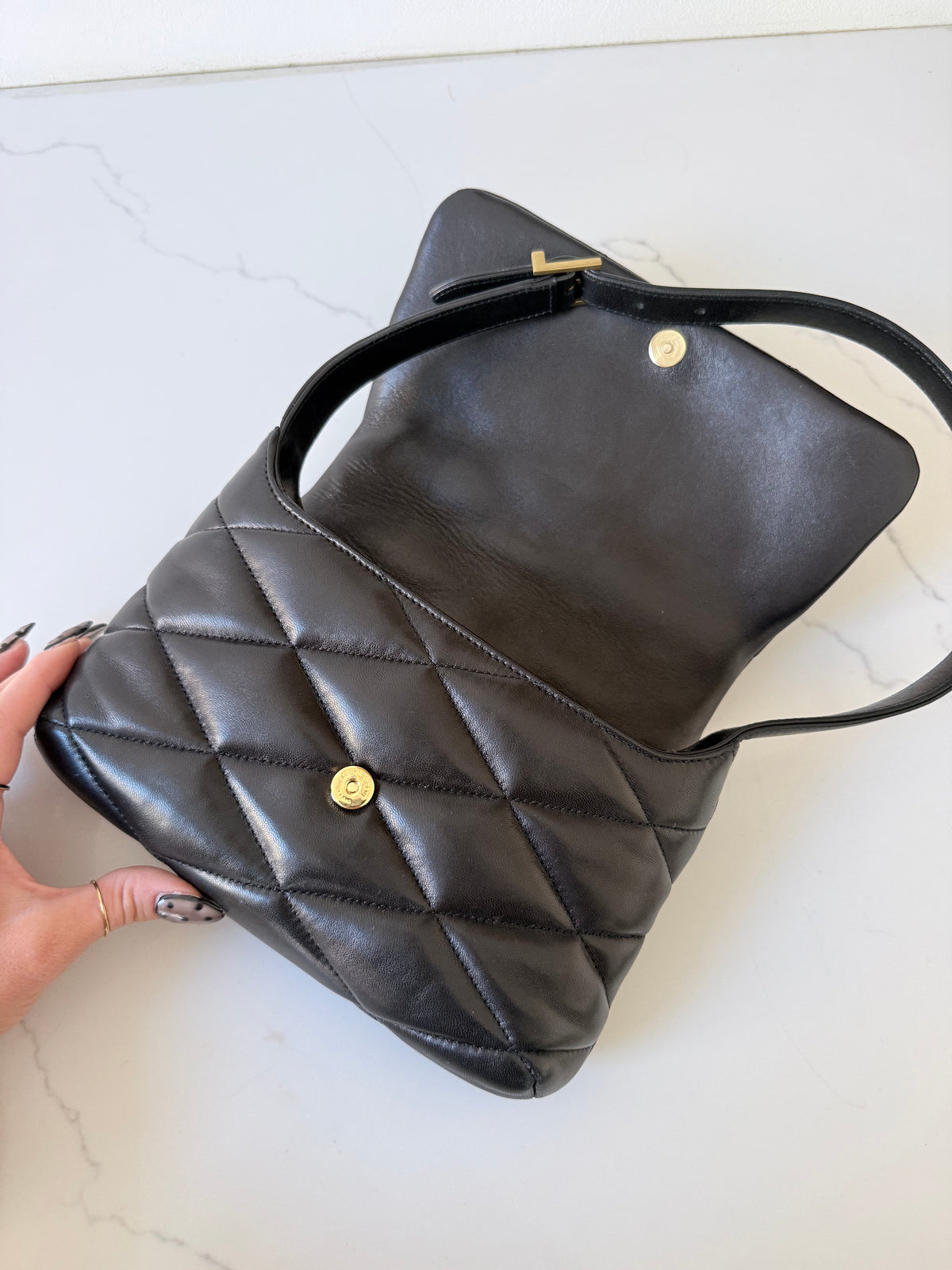 YSL Lambskin Quilted Le 57 Diamond Shoulder Bag Black
