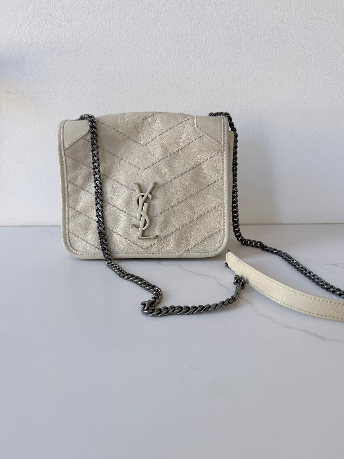 YSL Crinkled Calfskin Matelasse Monogram Niki Chain Bag