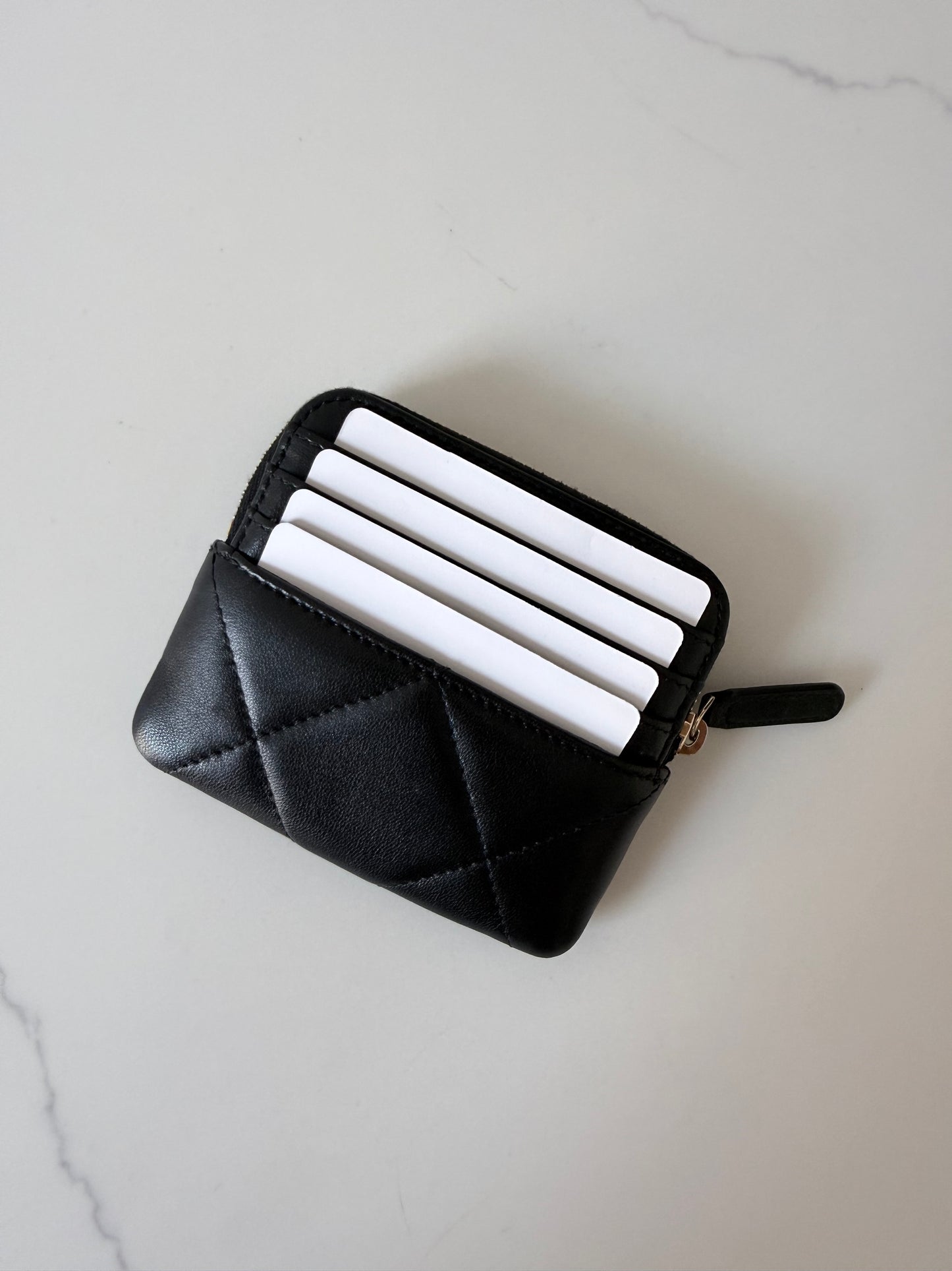 Lambskin Quilted Chanel 19 Zip Card Holder Wallet