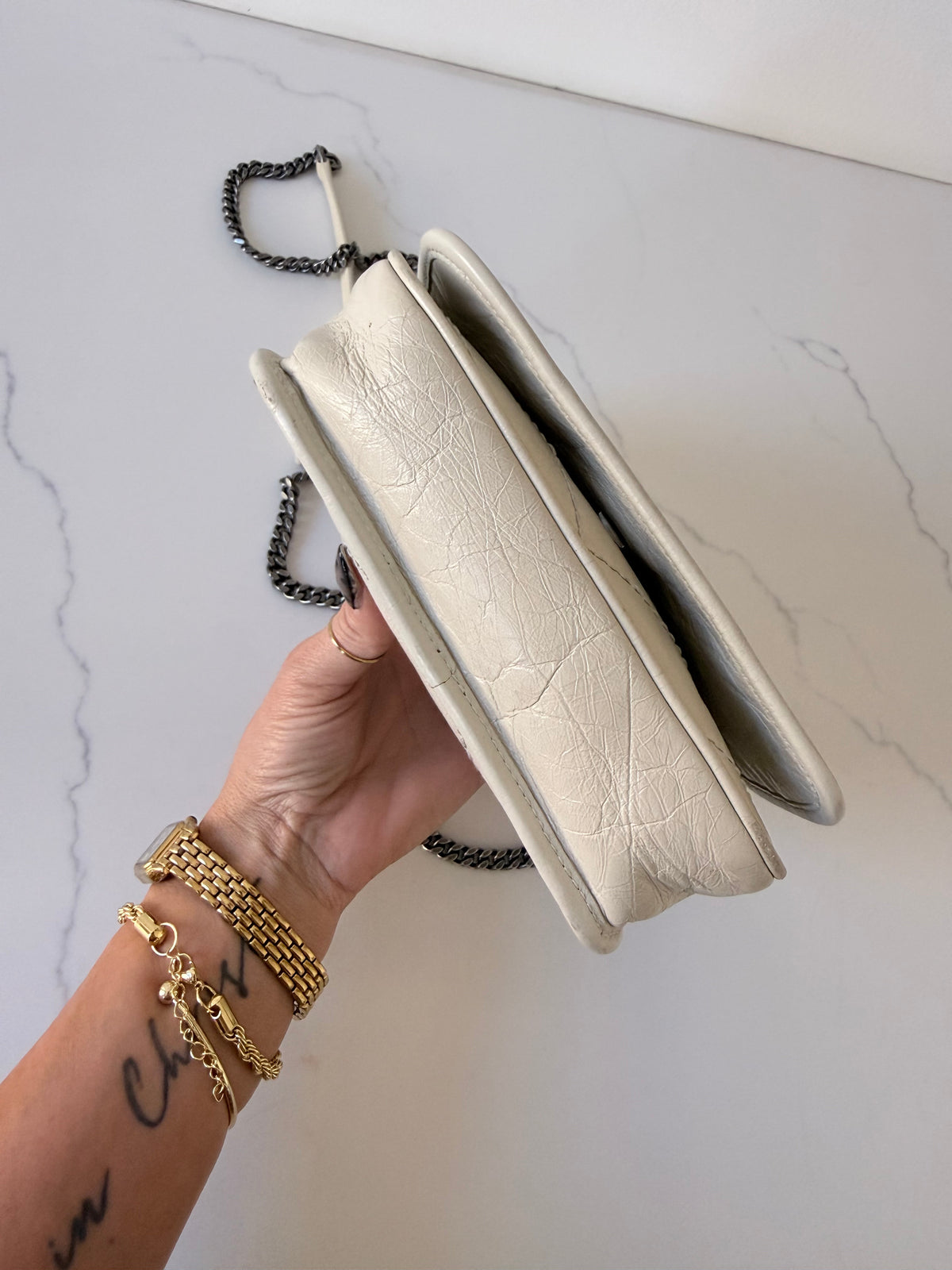 YSL Crinkled Calfskin Matelasse Monogram Niki Chain Bag