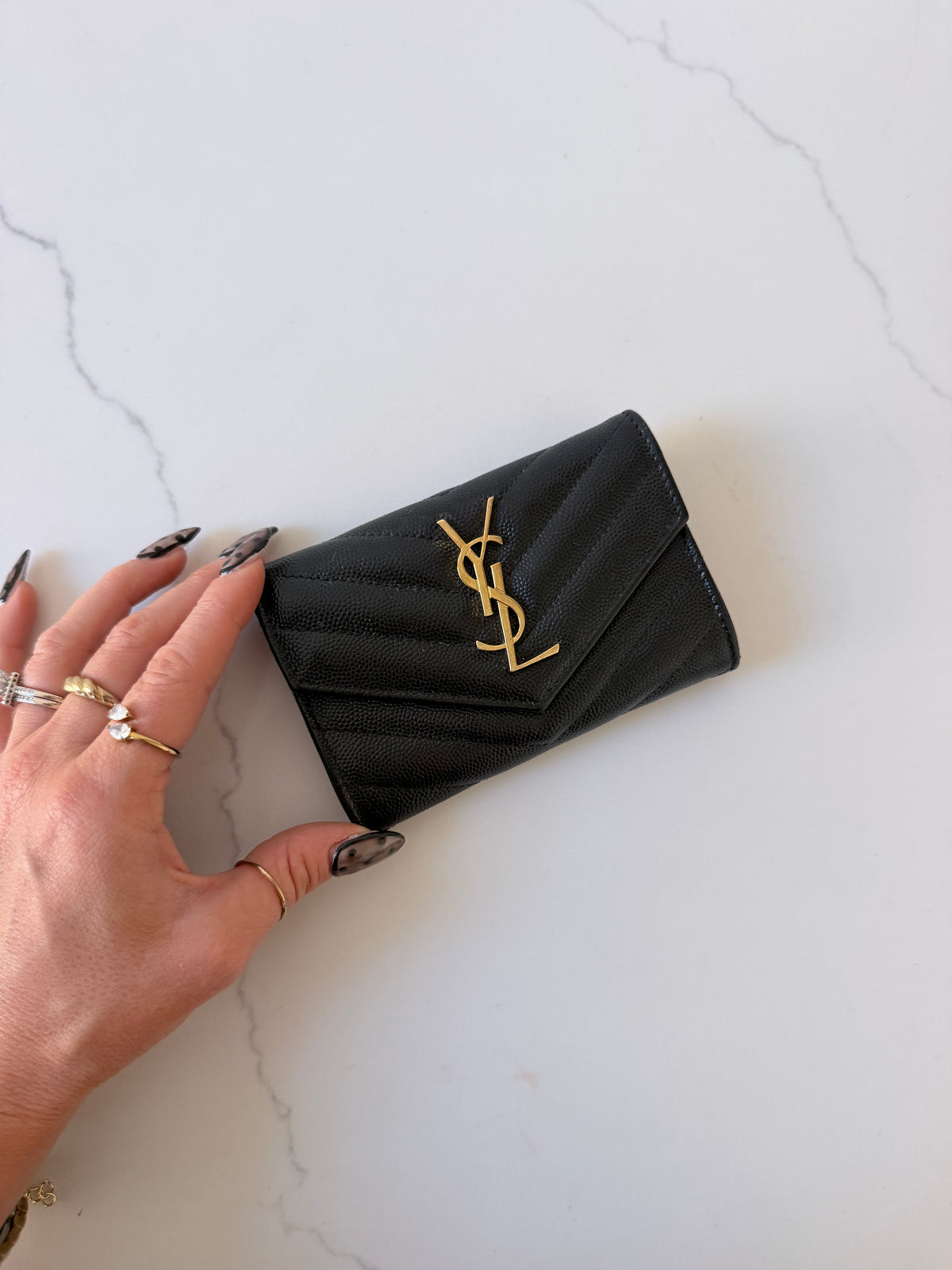 YSL Cassandra Matelasse Small Envelope Wallet Black