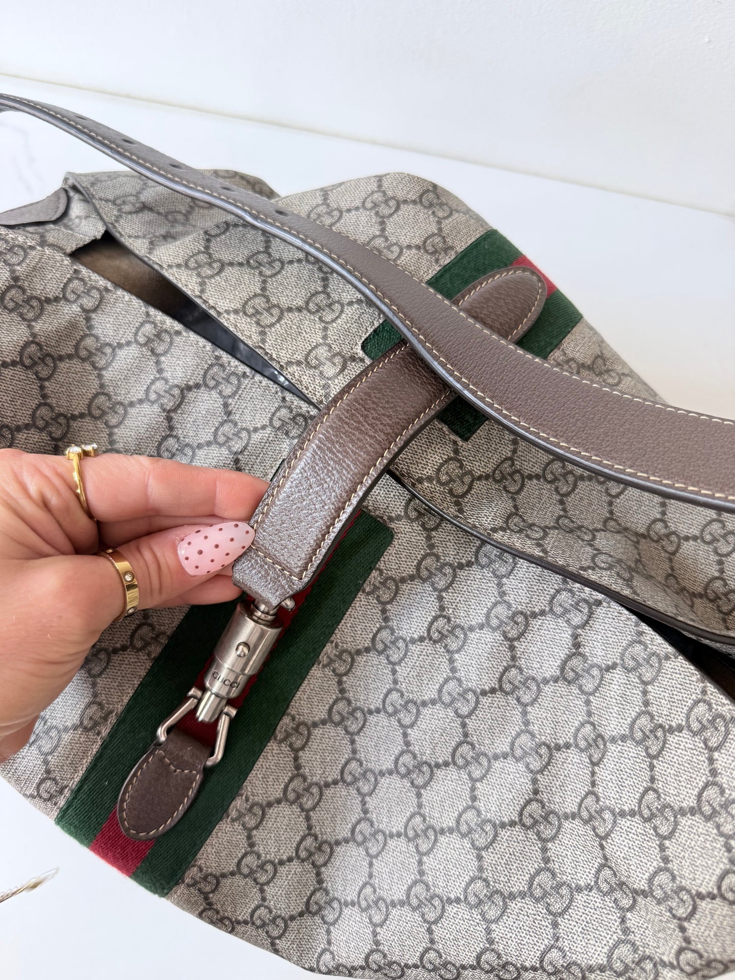 Gucci GG Supreme Web Stripe Jackie Hobo Shoulder Bag