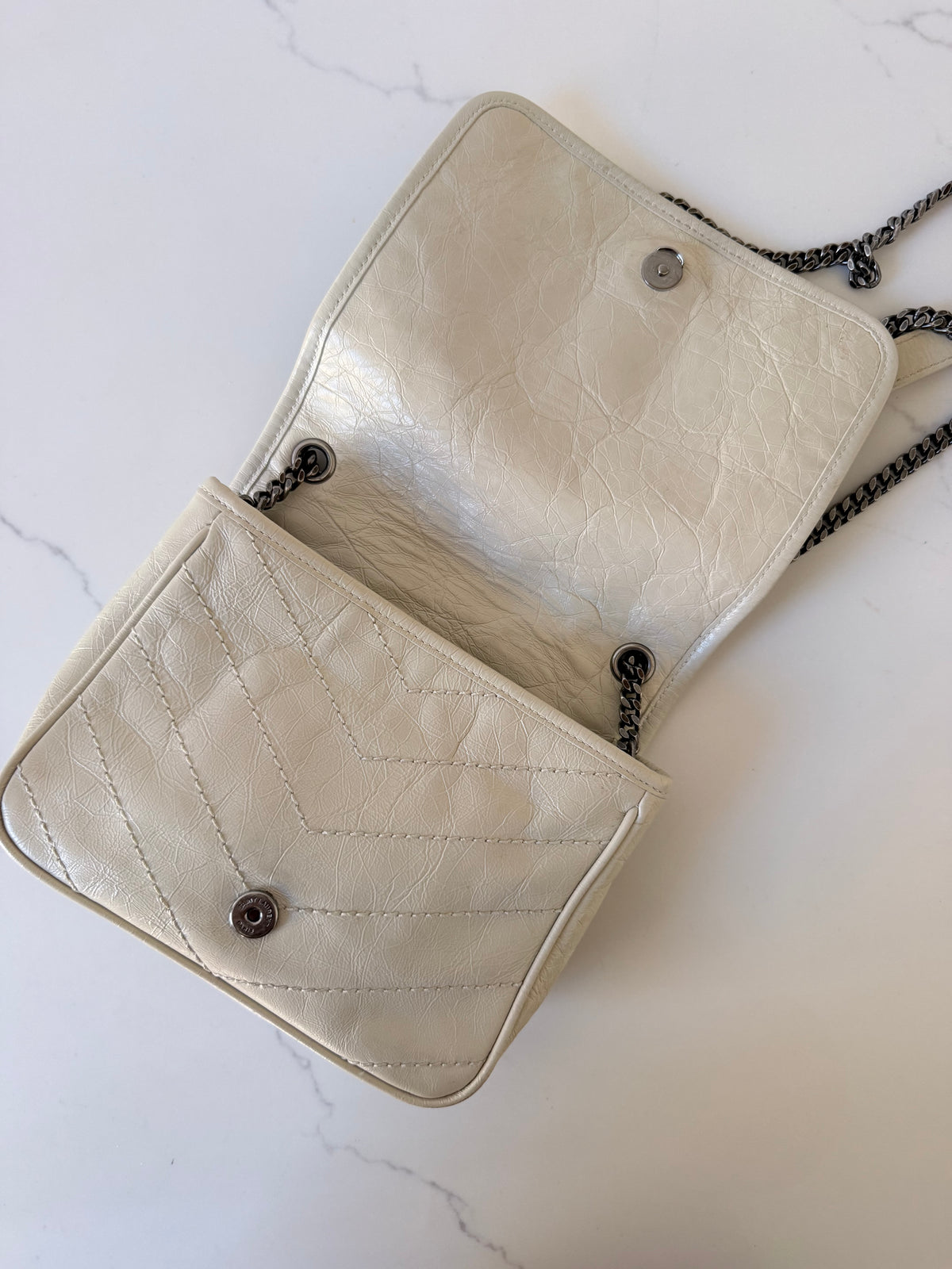 YSL Crinkled Calfskin Matelasse Monogram Niki Chain Bag