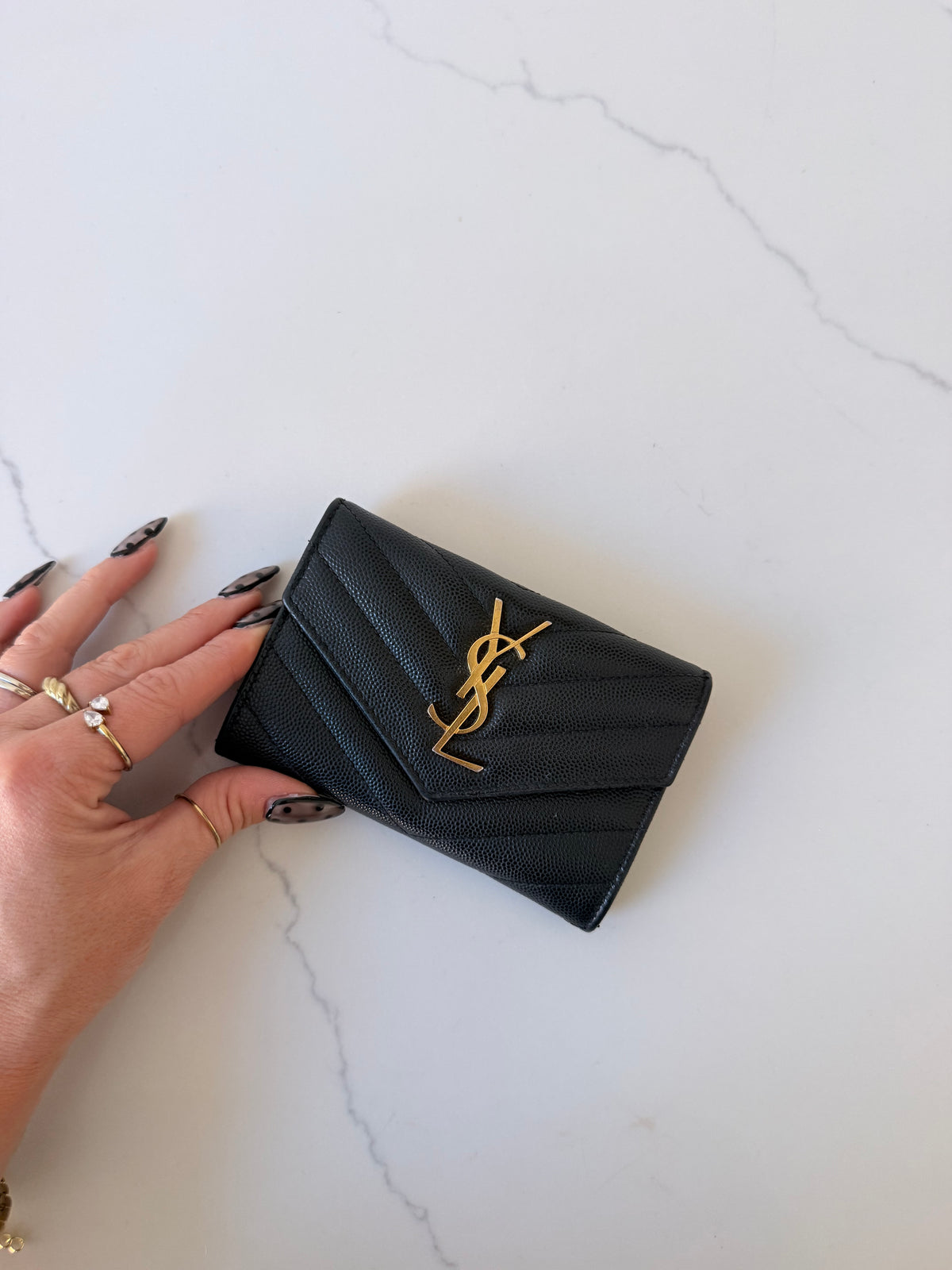 YSL Cassandra Matelasse Small Envelope Wallet Black