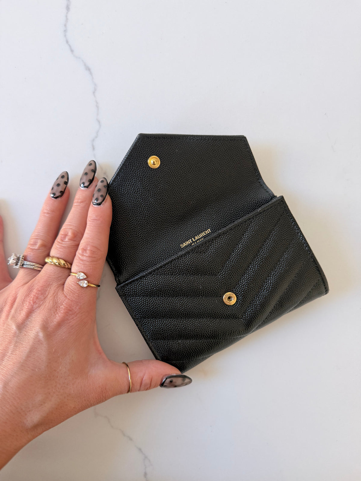 YSL Cassandra Matelasse Small Envelope Wallet Black