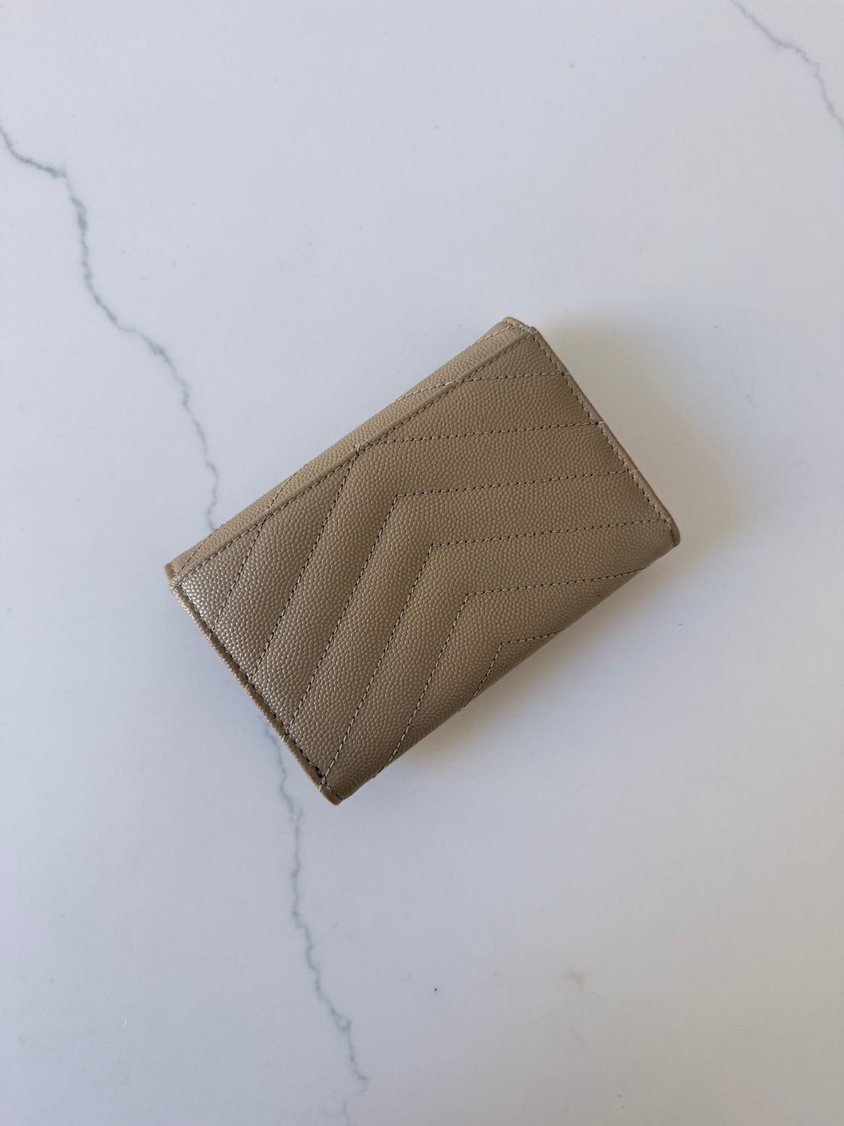 YSL Cassandra Matelasse Small Envelope Wallet Dark Beige