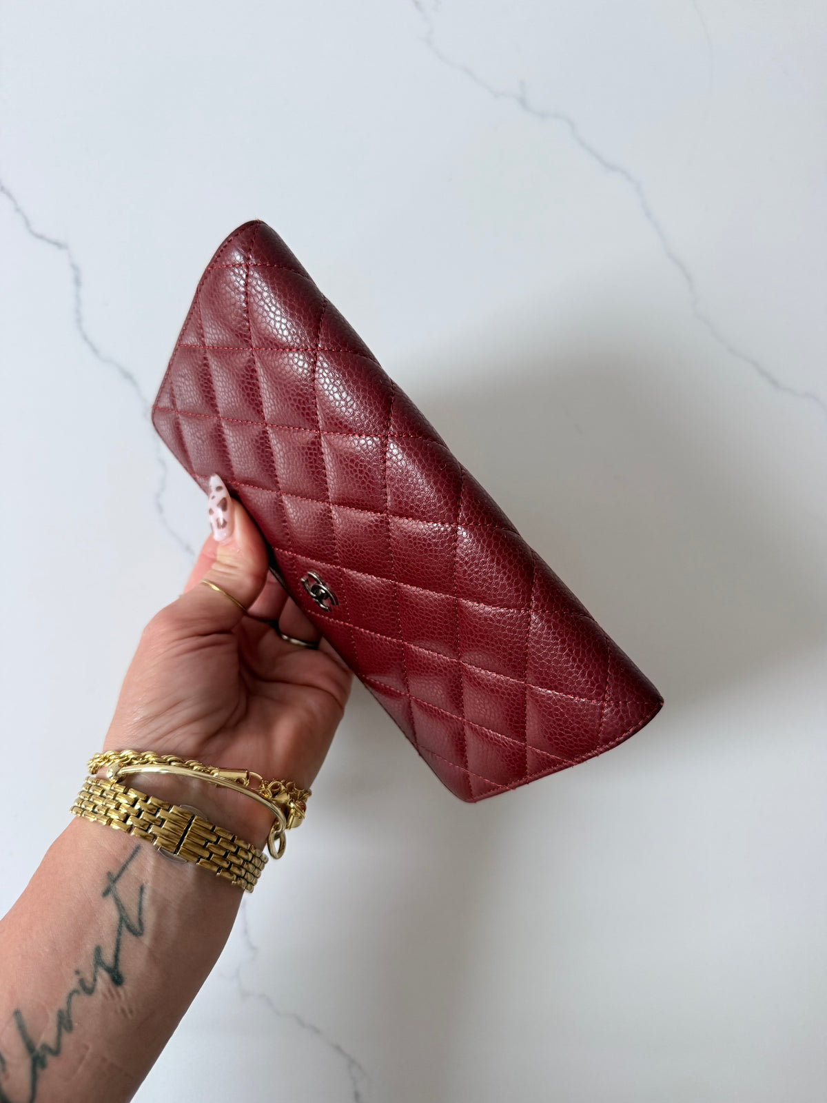 Chanel Burgundy Quilted Wallet