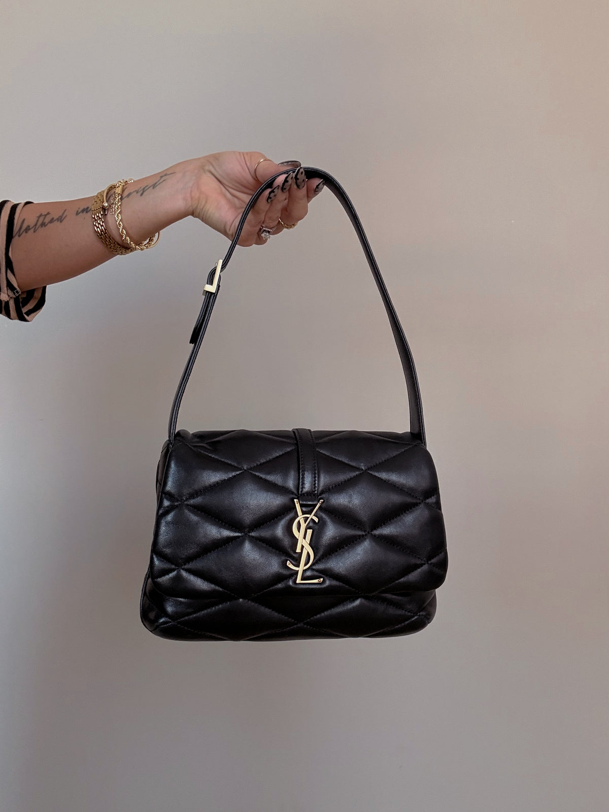 YSL Lambskin Quilted Le 57 Diamond Shoulder Bag Black