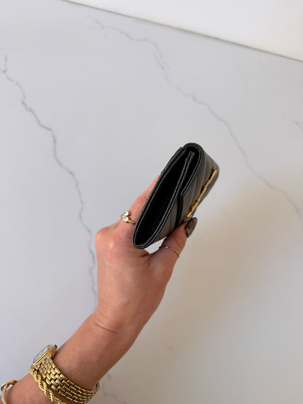 YSL Cassandra Matelasse Small Envelope Wallet Black