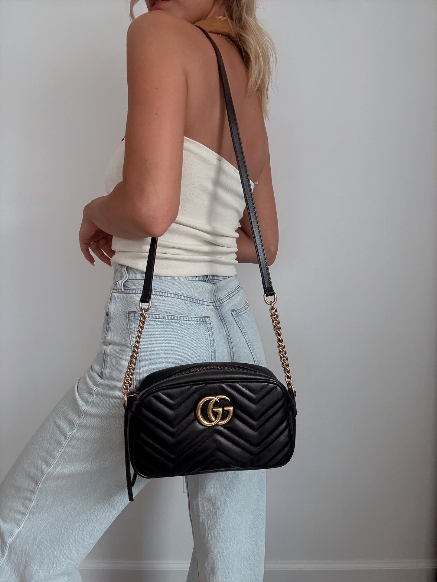 Black Gucci Marmont Camera Bag