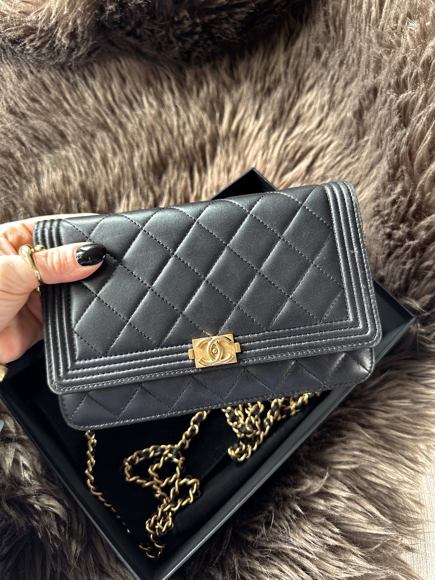 CHANEL Boy Wallet On Chain Quilted Lambskin