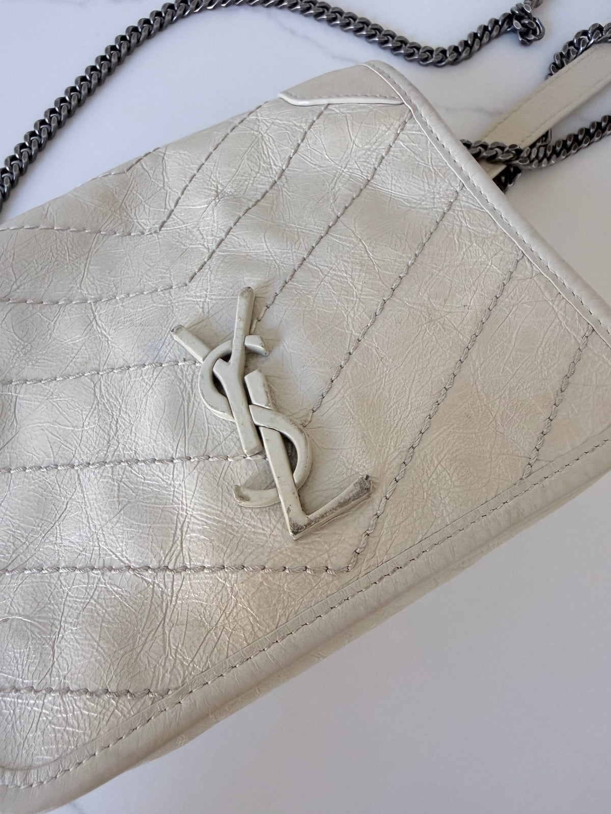 YSL Crinkled Calfskin Matelasse Monogram Niki Chain Bag