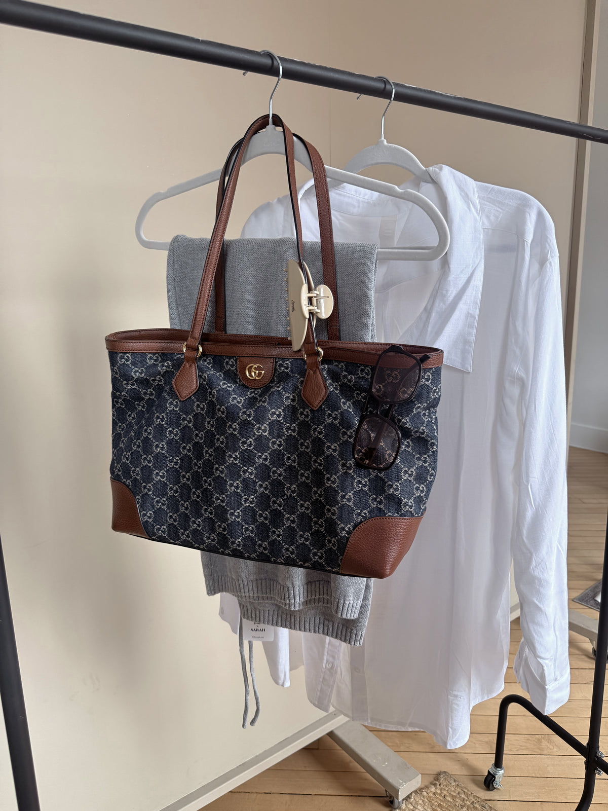 GUCCI New Denim GG Monogram Medium Ophidia Shopping Tote Blue